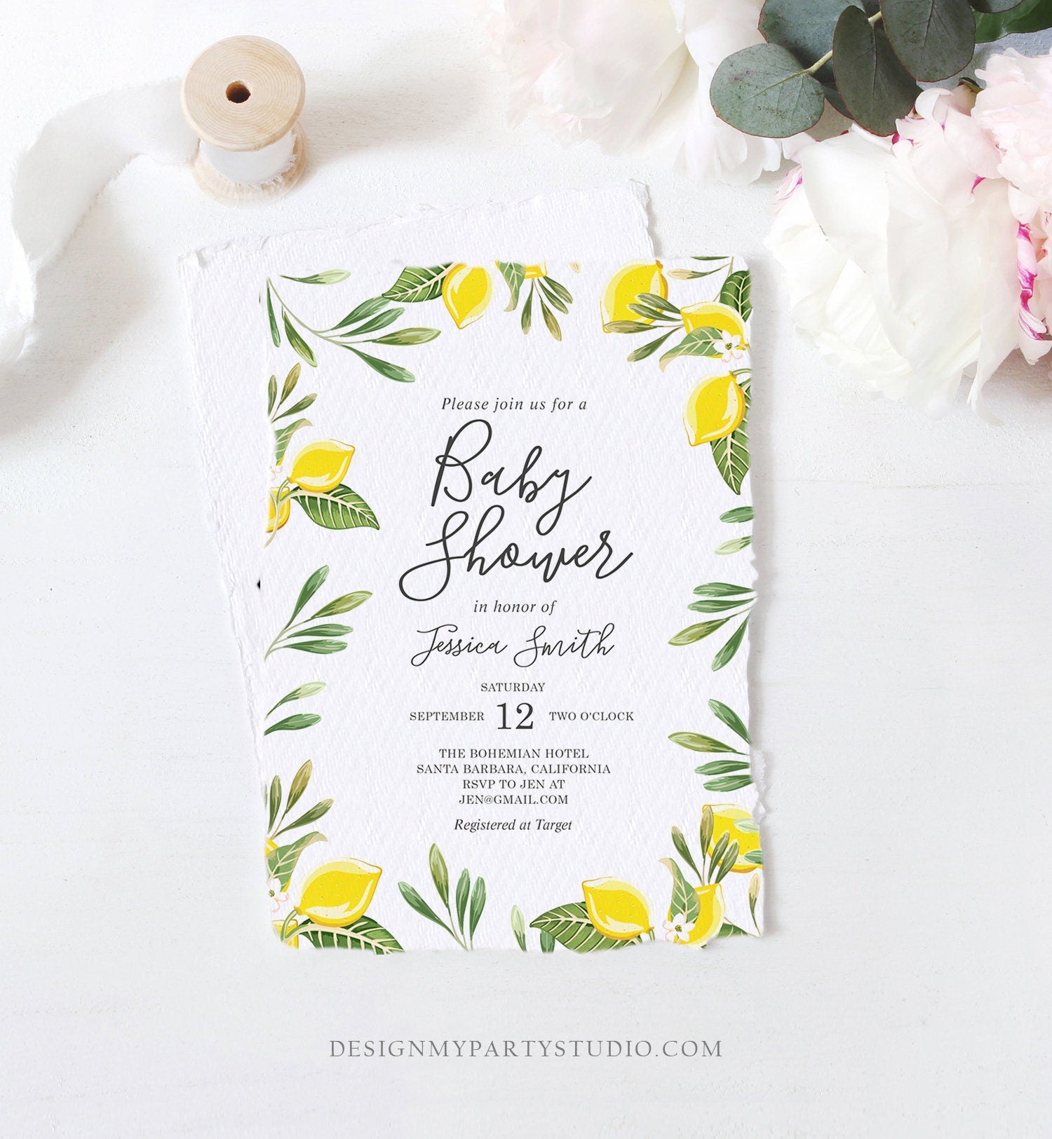 Editable Lemon Baby Shower Invitation Bohemian Citrus Rustic Greenery Summer Floral Lemonade Sprinkle Download Corjl Template Printable 0220