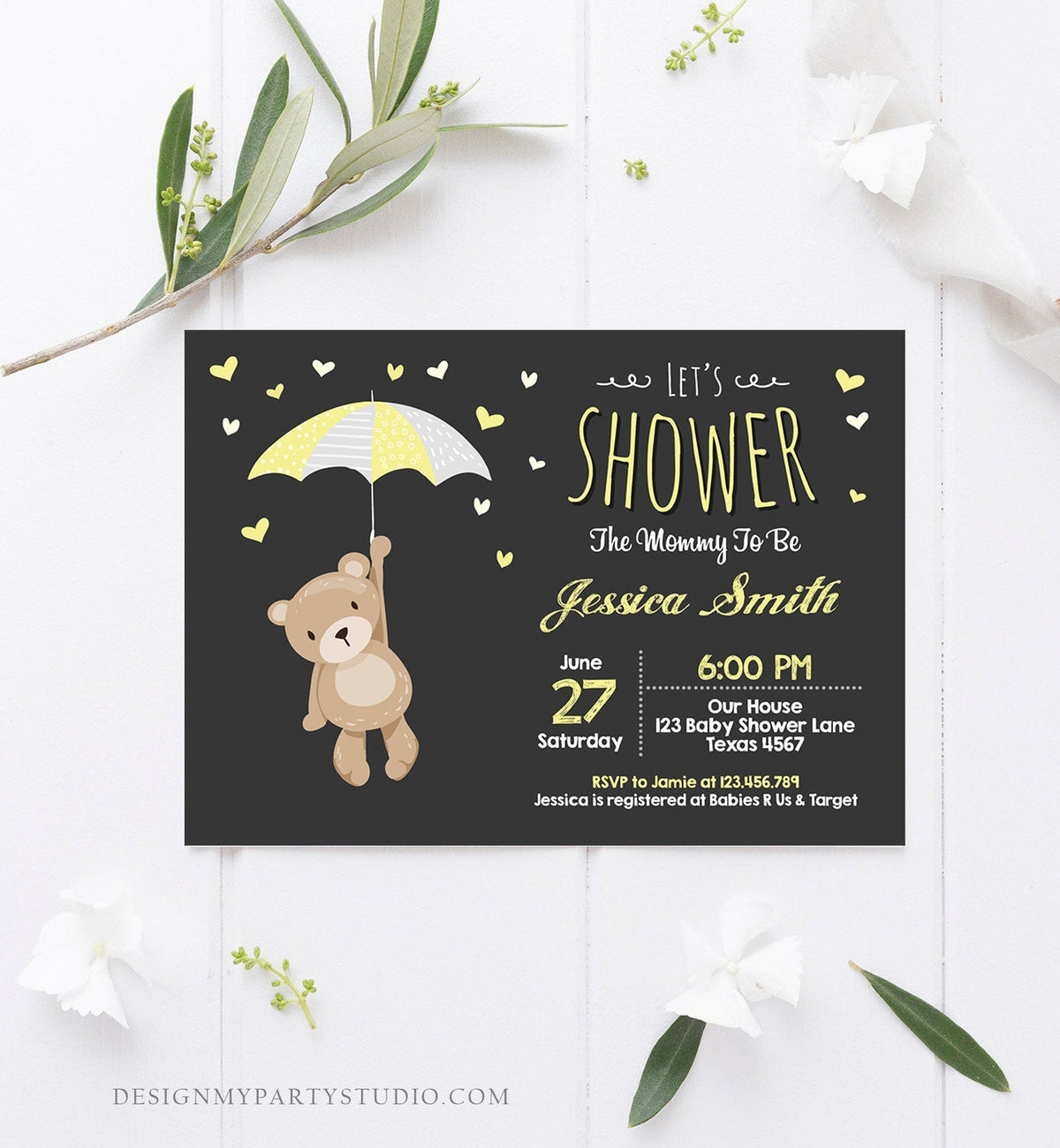 Editable Baby Shower Invitation Teddy Bear Cute Gender Neutral Bear Little Cub Woodland Invitation Template Instant Download Corjl 0025