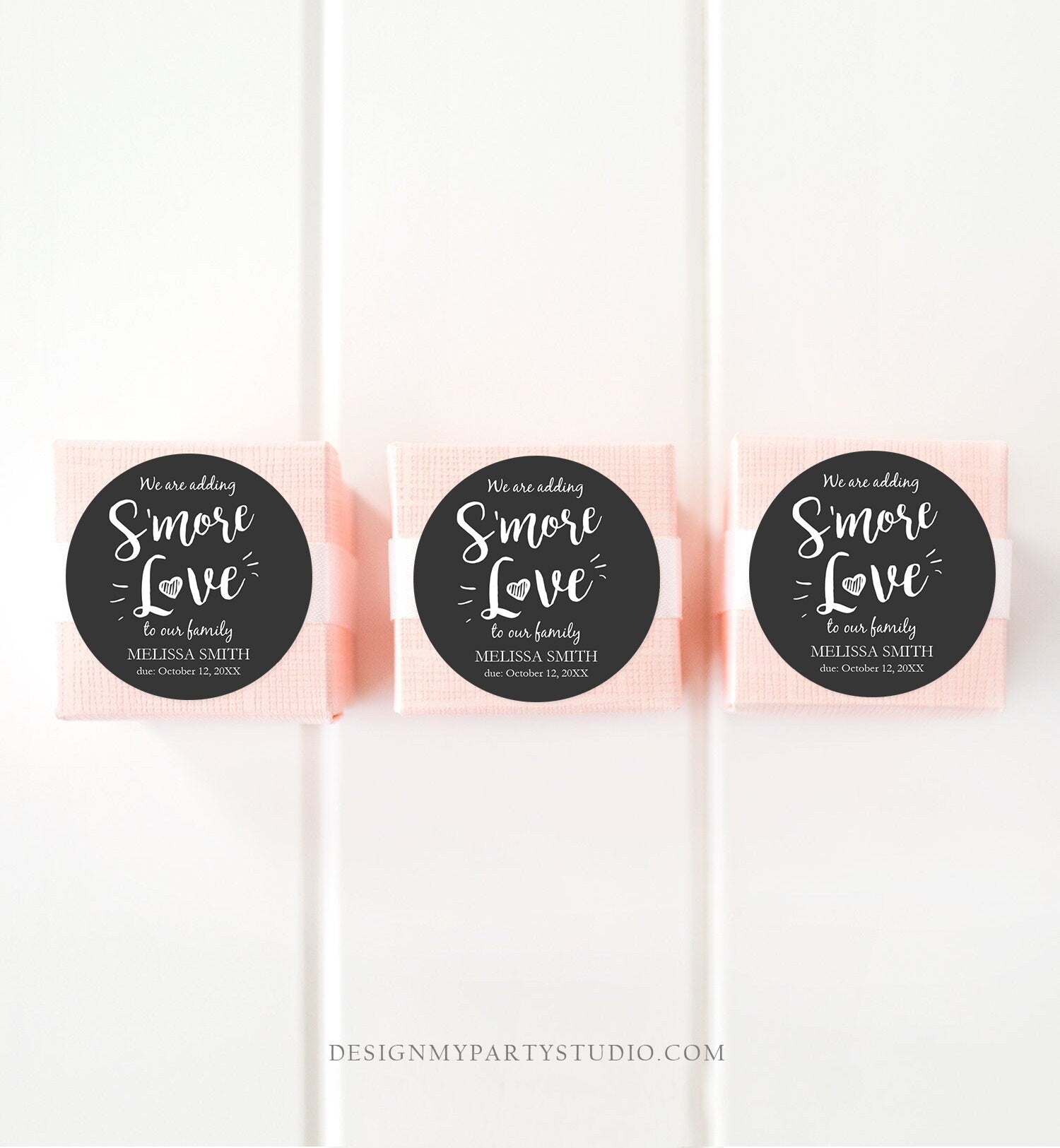 Editable Smore Love Favor Tag We Are Adding S'more Love To Our Family Square Round Baby Shower Favors Download Corjl Template PRINTABLE 0276