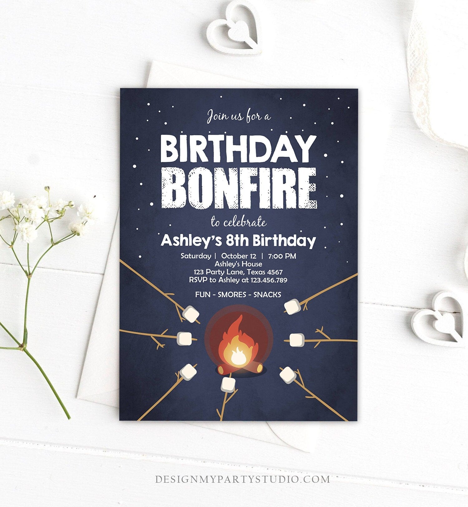 Editable Birthday Bonfire Invitation Camping Smore Fun Cookout Party S'more Birthday Download Printable Invite Template Corjl Digital 0268