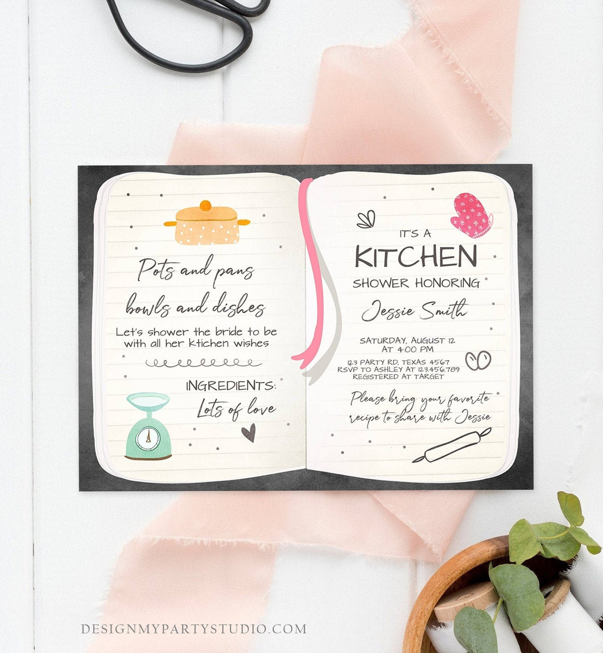 Editable Kitchen Bridal Shower Invitation Cooking Invite Stock the Kitchen Baking Birthday Chef Download Printable Template Corjl 0219