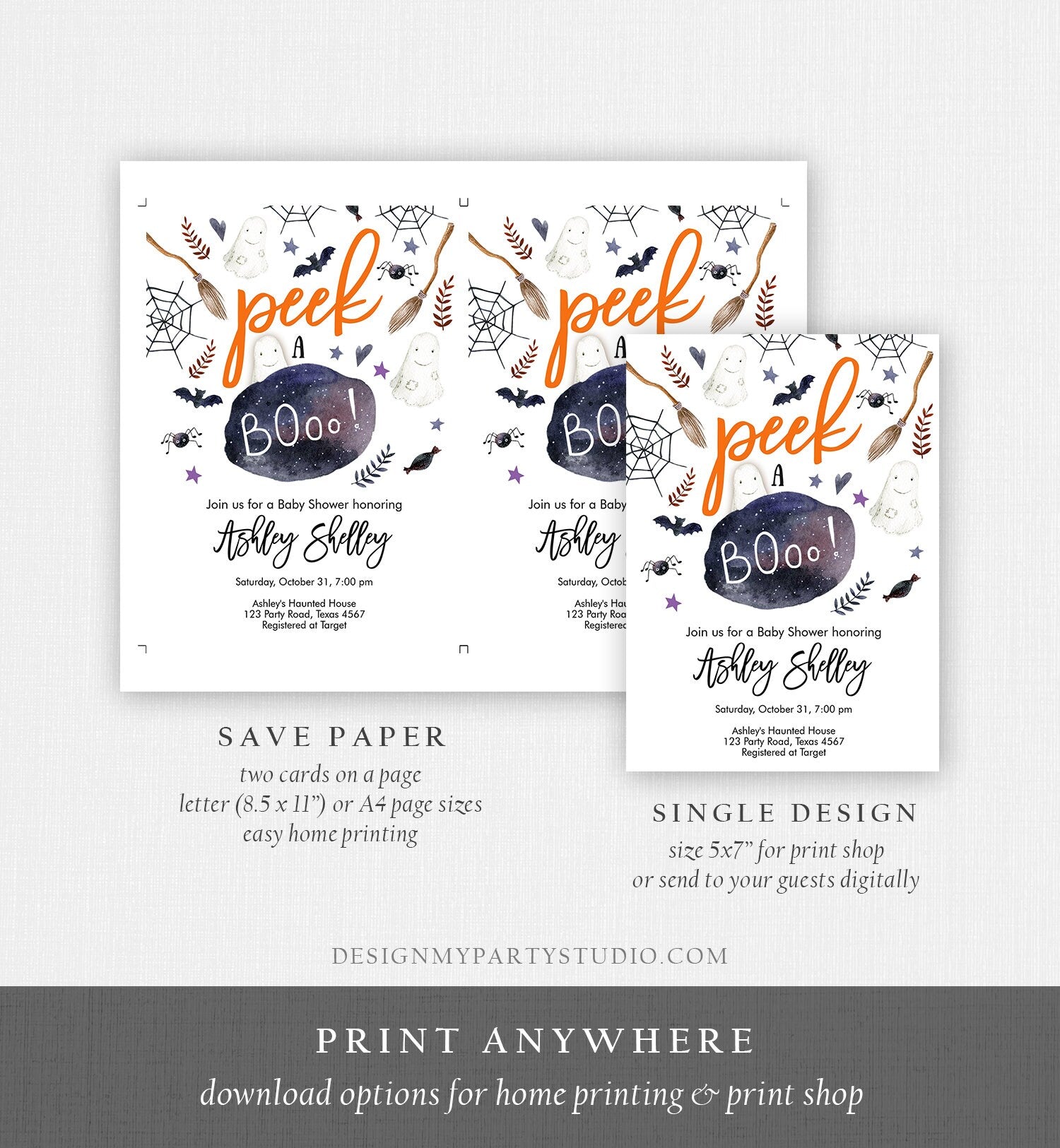 Editable Peek A Boo Baby Shower Invitation Cute Halloween Baby Shower Couples Shower Invite Gender Neutral Printable Template Corjl 0199