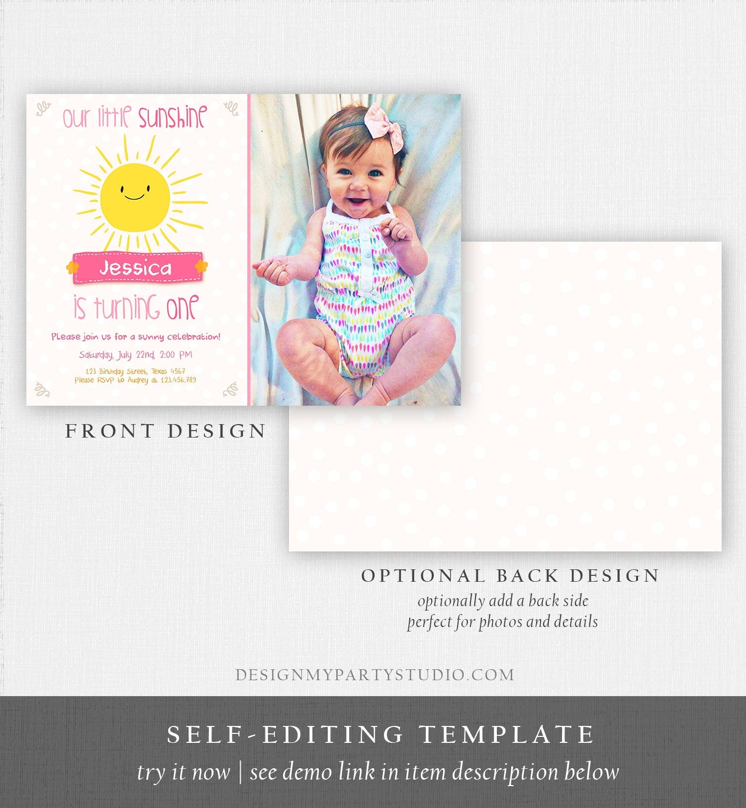 Editable Our Little Sunshine Birthday Invitation You Are My