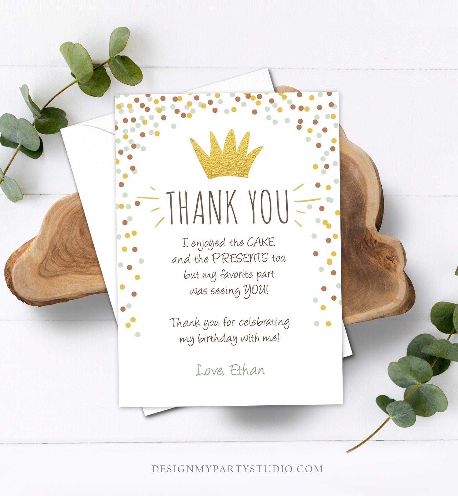 Editable Thank You Card Wild One Thank you Note White Gold Crown Wild Things Boy Birthday Download Printable Template Corjl Digital 0099