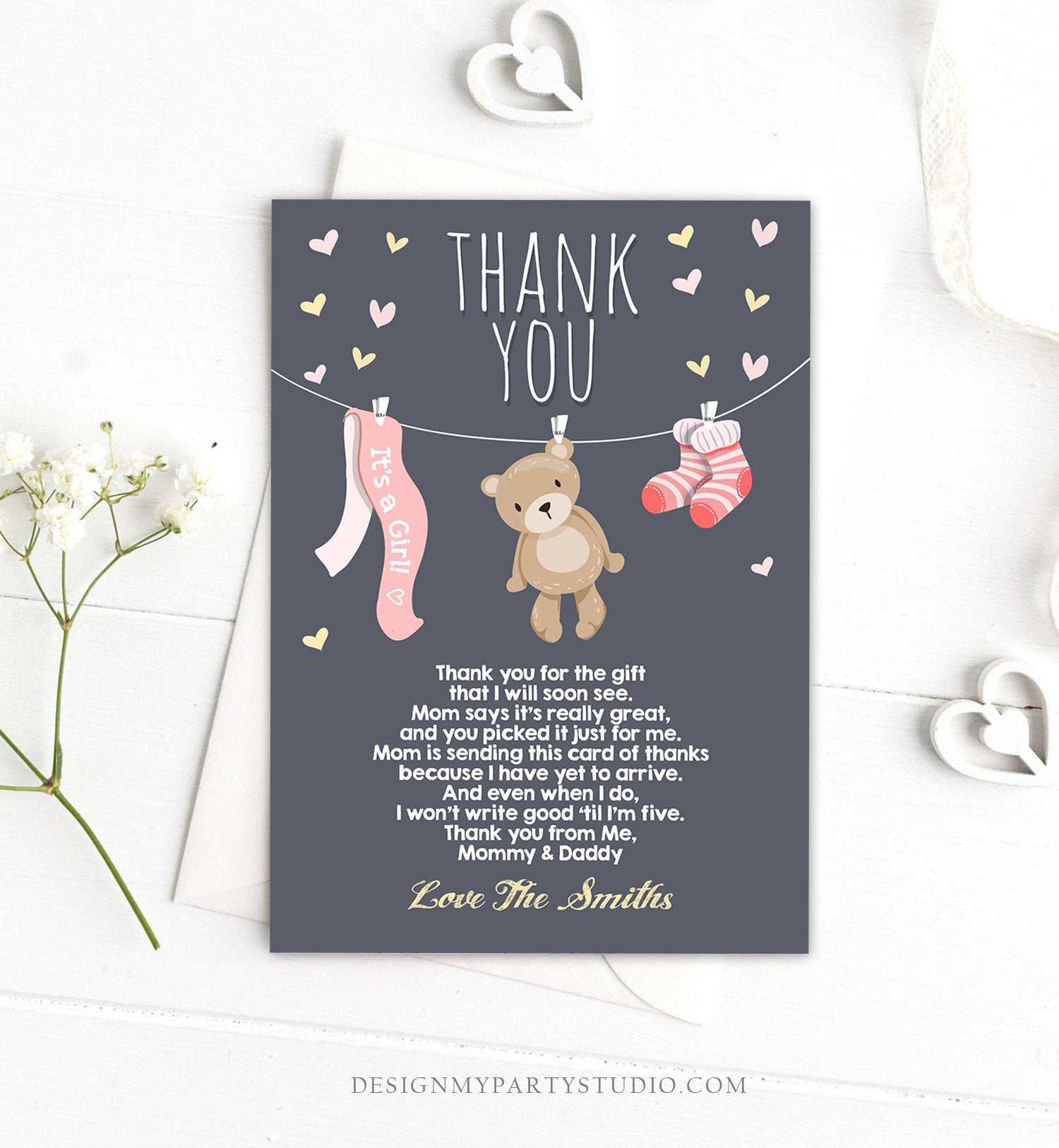 Editable Baby Shower Thank You Card Teddy Bear Thank You Note 