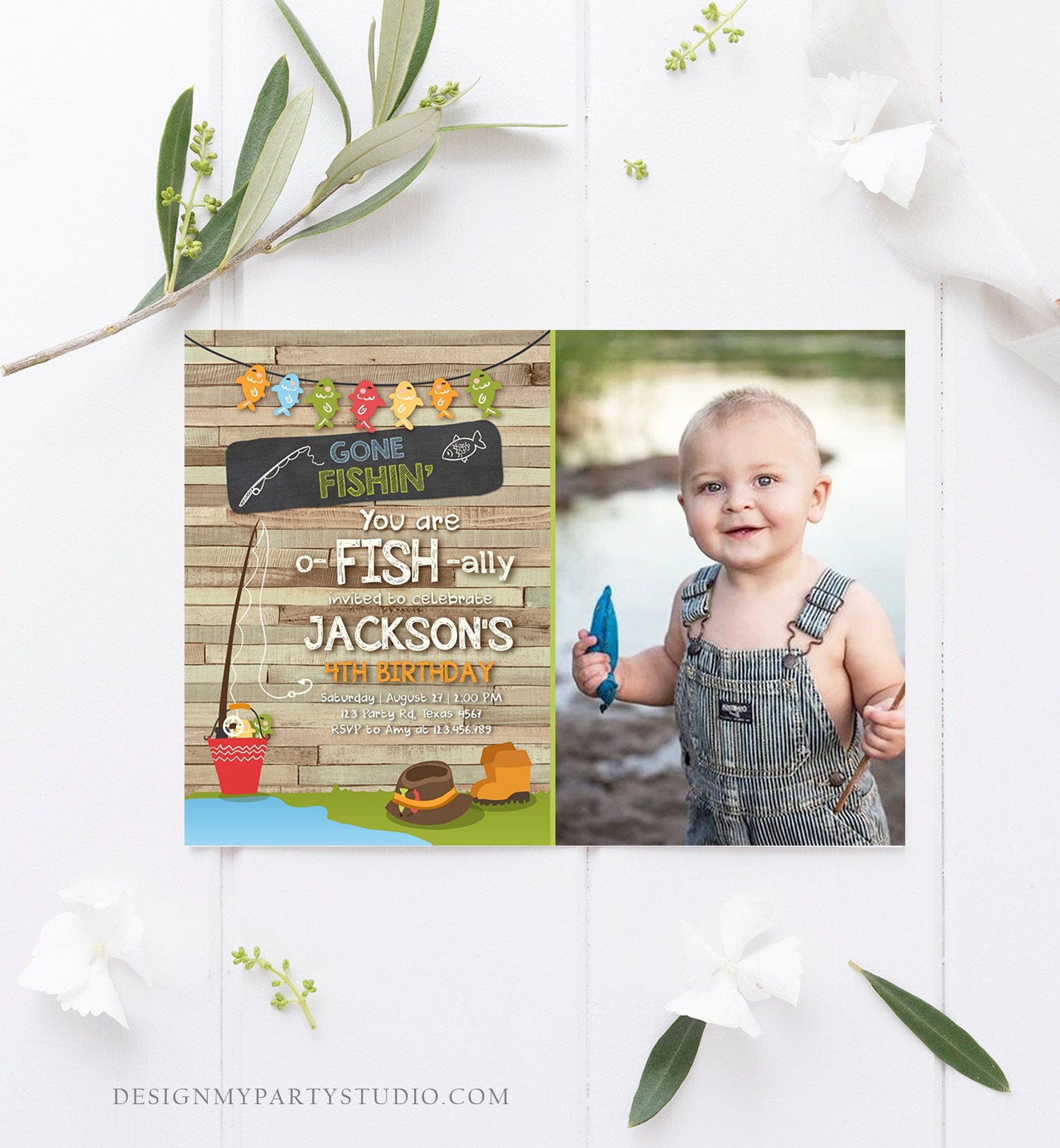 Free Editable PDF) Simple O-Fish-Ally Fishing Birthday Invitation
