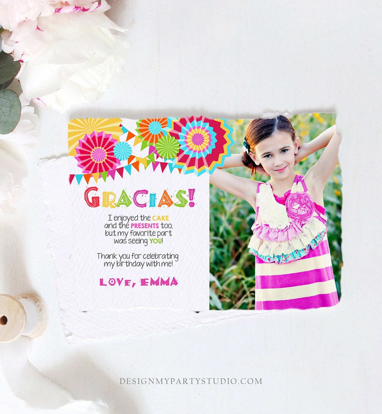 Editable Fiesta Gracias Thank You Card Mexican Birthday Party Baby Shower Graduation Note Digital Download Corjl Template Printable 0045