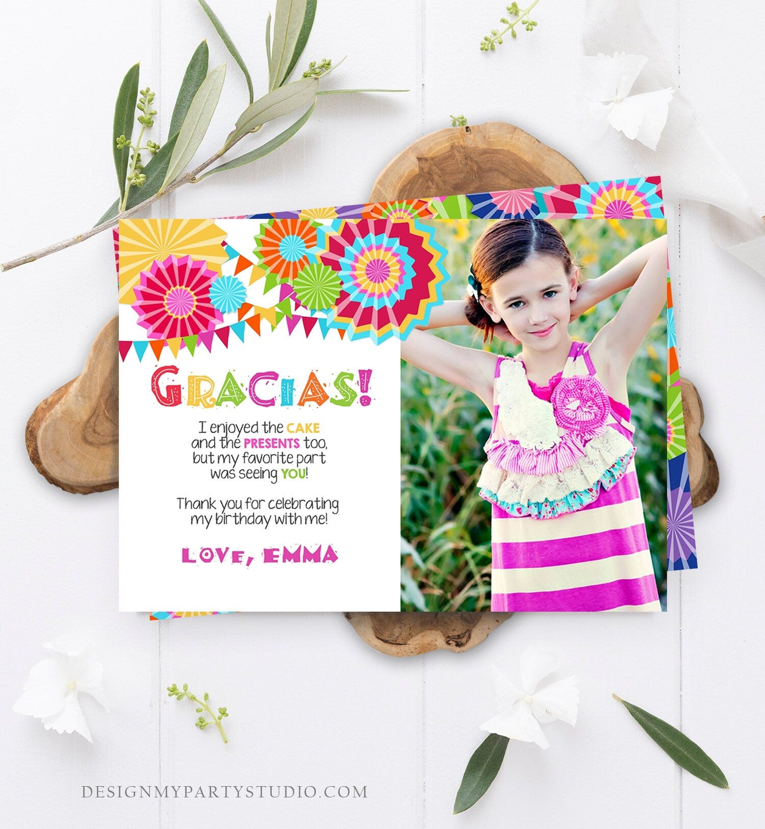 Editable Fiesta Gracias Thank You Card Mexican Birthday Party Baby Shower Graduation Note Digital Download Corjl Template Printable 0045