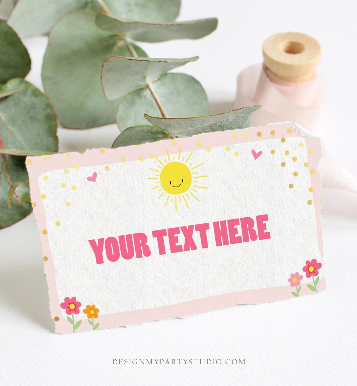 Editable Sunshine Food Labels Sunshine Place Card Sunshine Birthday Tent Card Escort Card Pink Girl Printable Template Corjl 0070