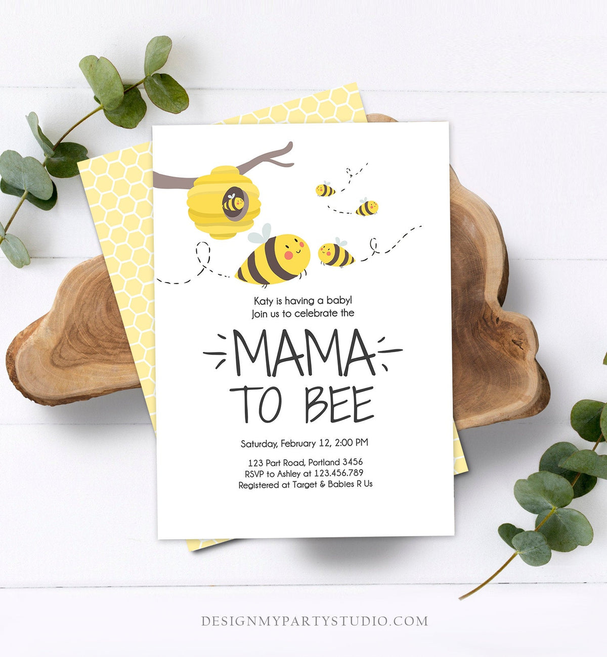 Editable Bee Baby Shower Invitation Mama to Bee Baby Shower Invite Honey Comb Hive Bees Download Printable Template Digital Corjl 0224