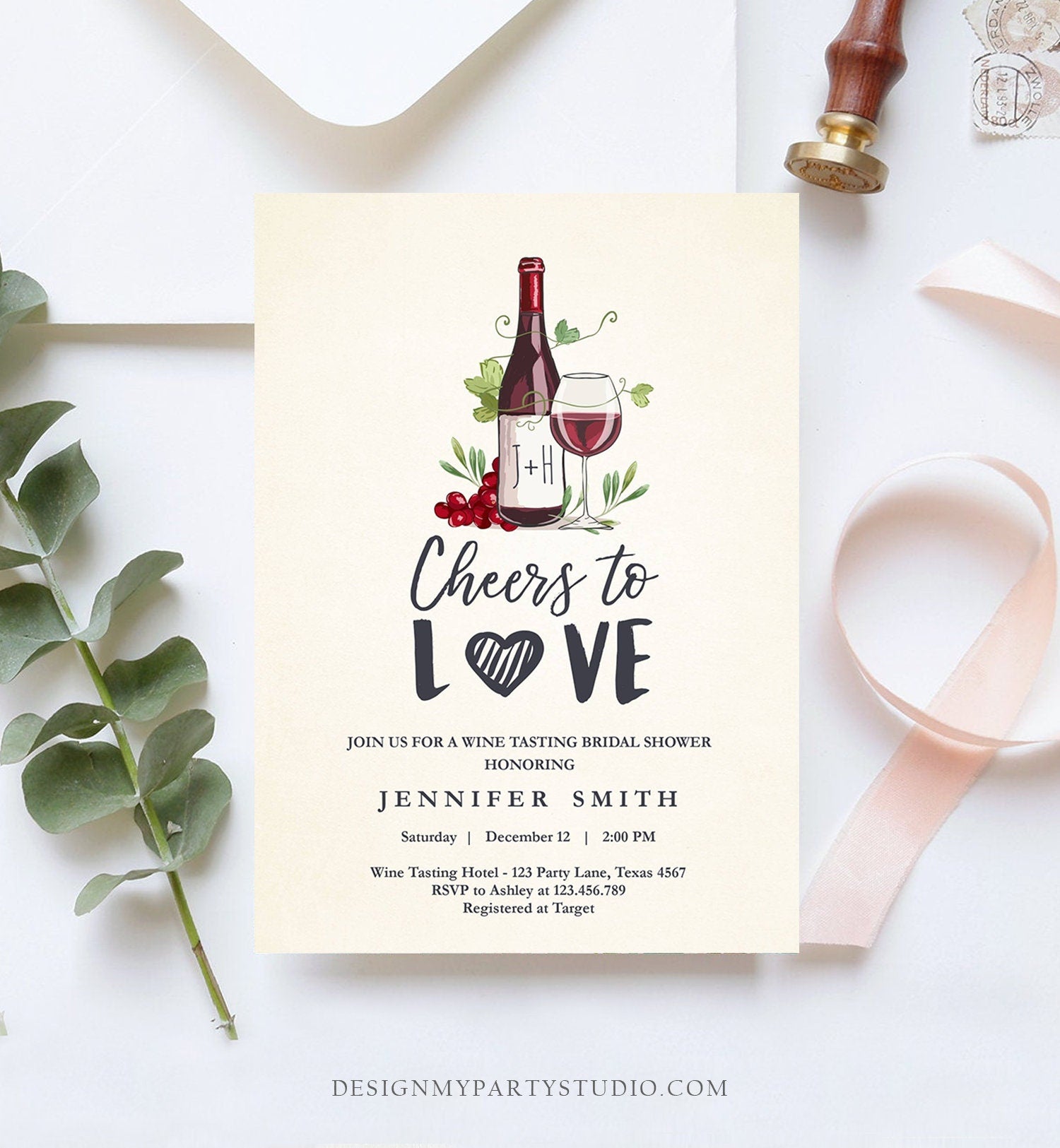 Editable Wine Bridal Shower Invitation Rustic Winery Cheers To Love Country Wine Tasting Couples Download Corjl Template Printable 0234