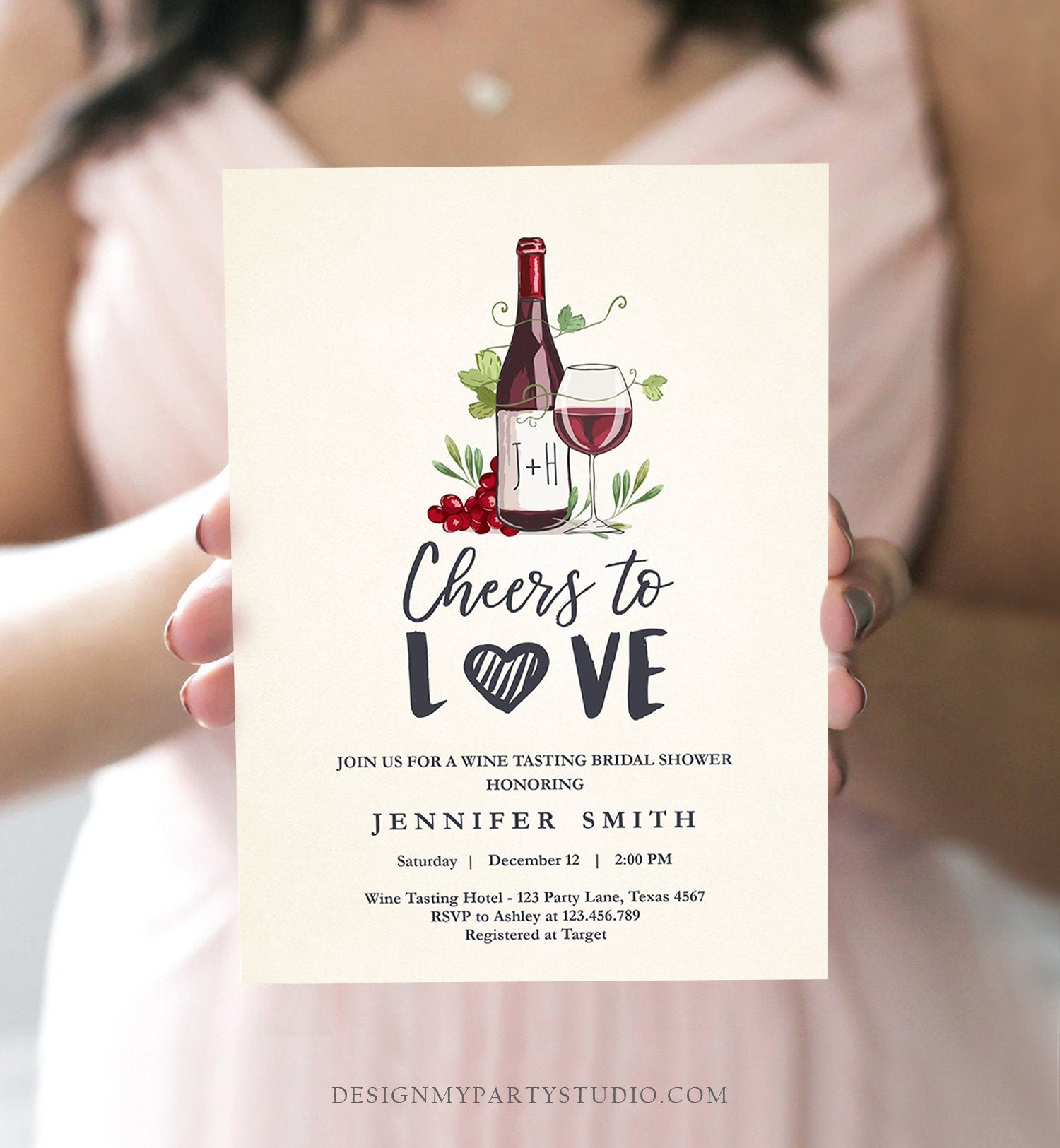 Editable Wine Bridal Shower Invitation Rustic Winery Cheers To Love Country Wine Tasting Couples Download Corjl Template Printable 0234