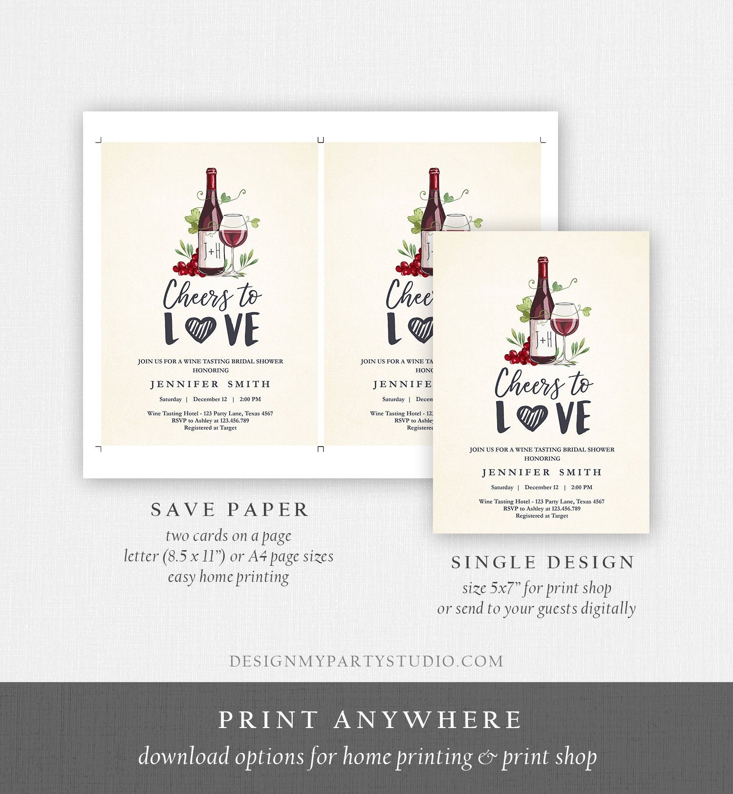 Editable Wine Bridal Shower Invitation Rustic Winery Cheers To Love Country Wine Tasting Couples Download Corjl Template Printable 0234