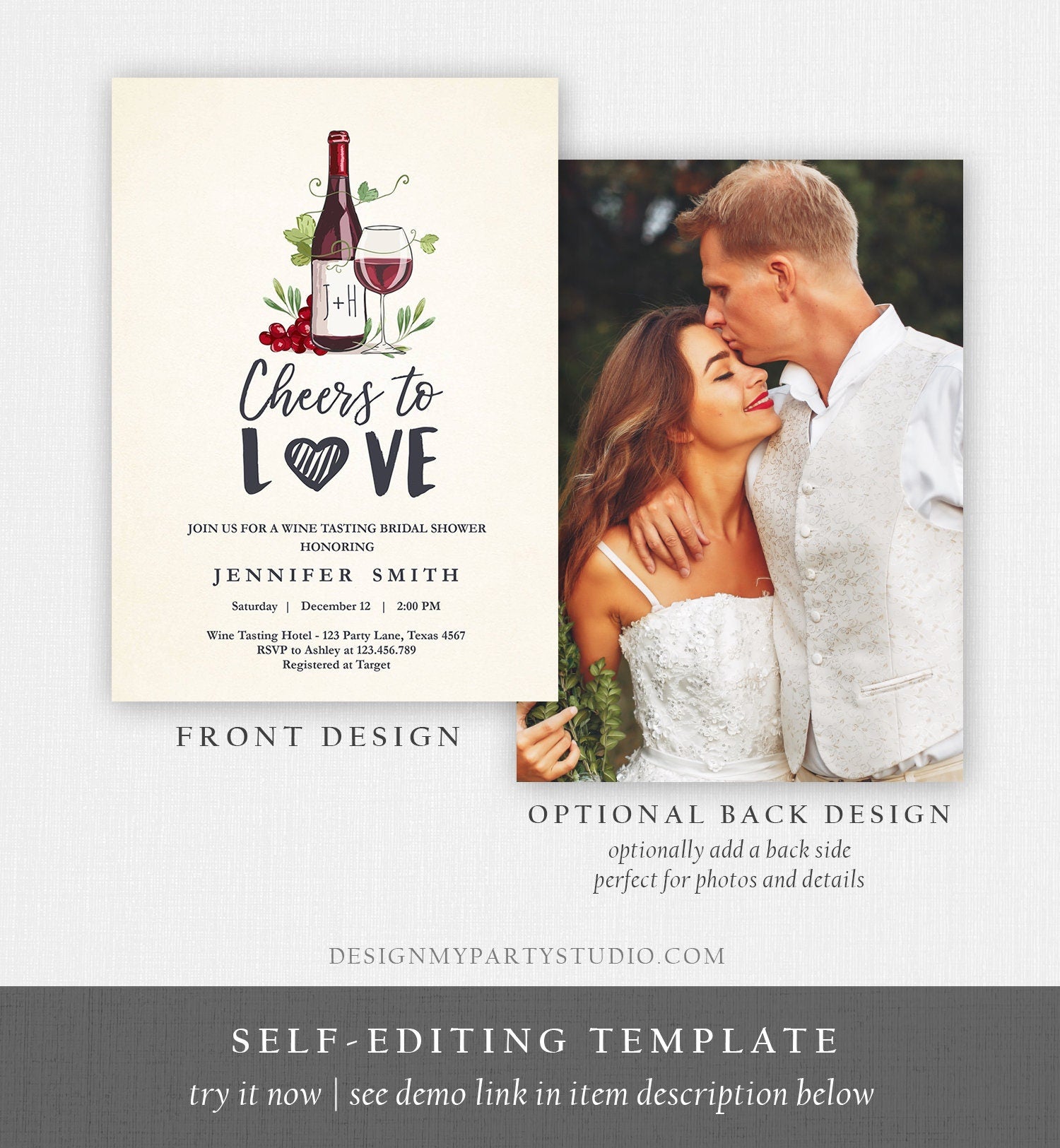 Editable Wine Bridal Shower Invitation Rustic Winery Cheers To Love Country Wine Tasting Couples Download Corjl Template Printable 0234