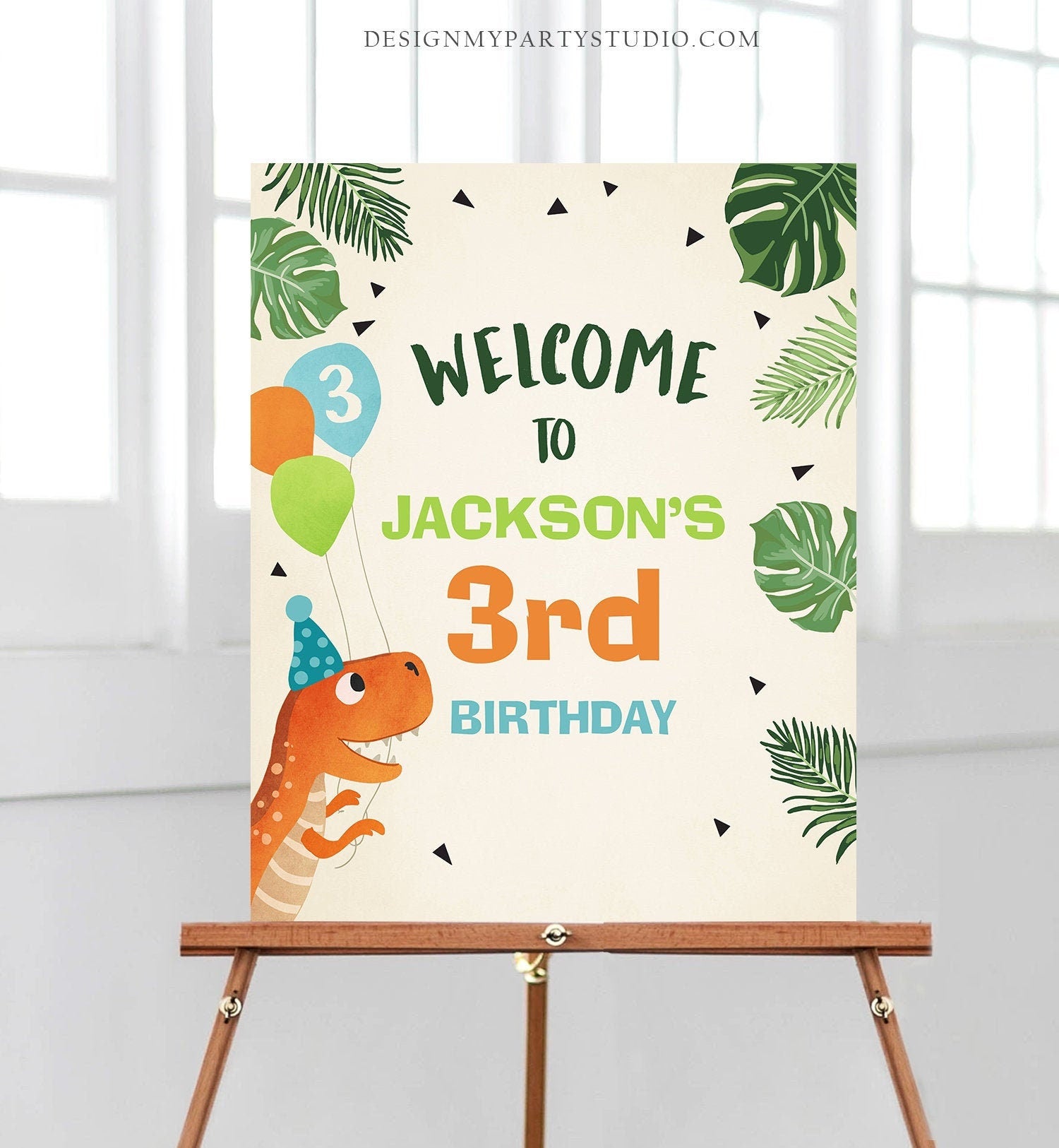 Editable Dinosaur Welcome Sign Party Dinosaur Birthday Sign Fossil Dino Dig T-Rex Dino Prehistoric Party Boy Template PRINTABLE Corjl 0074