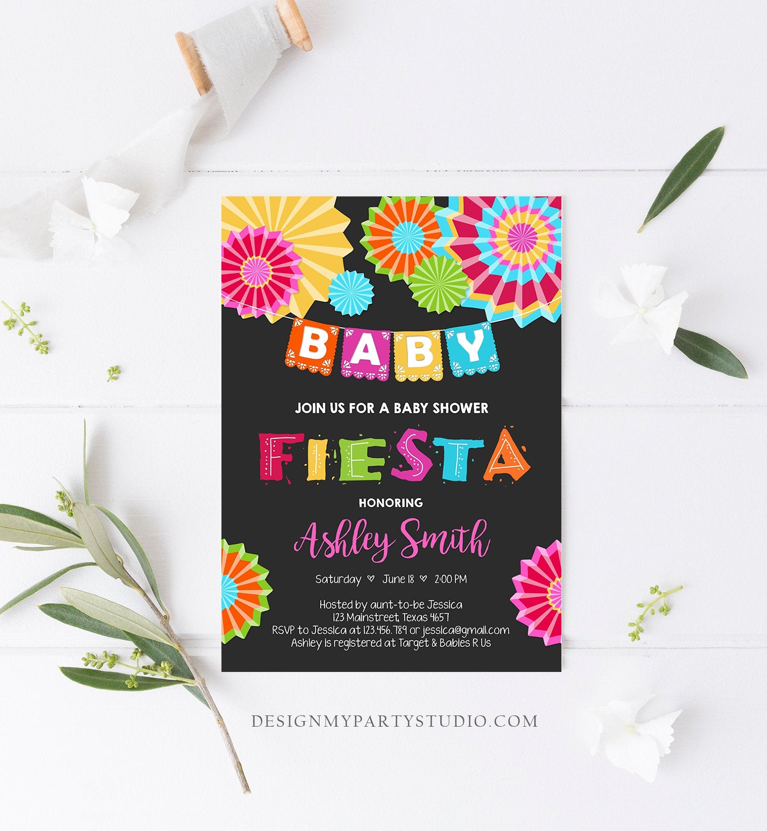 Editable Fiesta Baby Shower Invitation Coed Gender Neutral Sprinkle Mexican Taco Bout a Baby Love Download Corjl Template Printable 0045