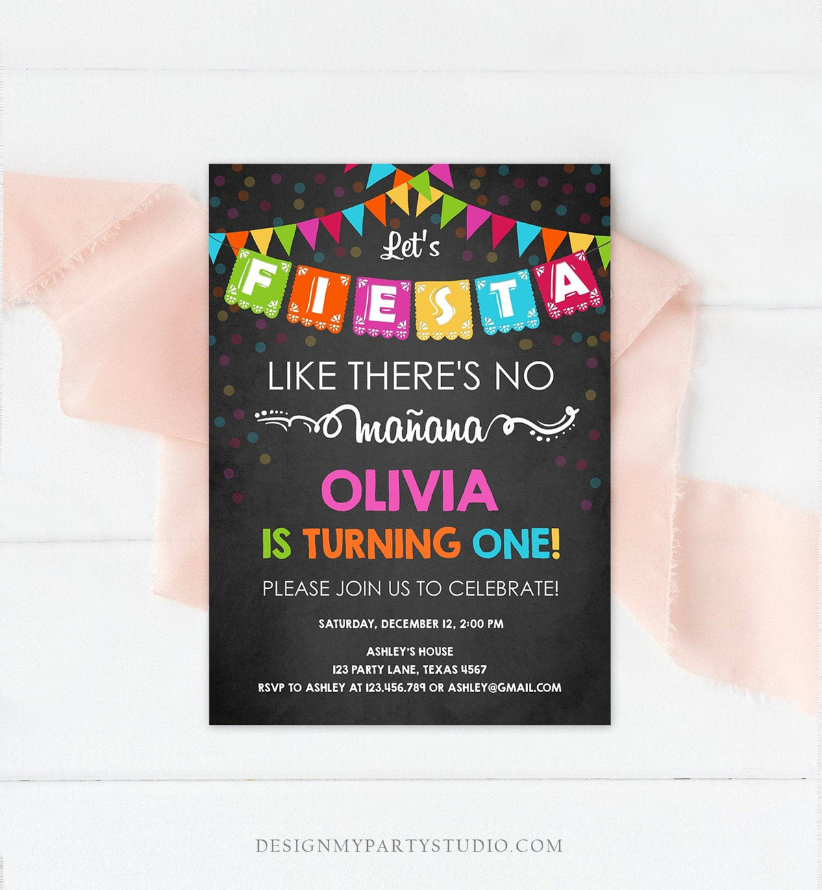 Editable Fiesta Birthday Invitation Let&#39;s Fiesta Like There is no Manana Cactus Mexican No Time to Siesta First Birthday Corjl Template 0045