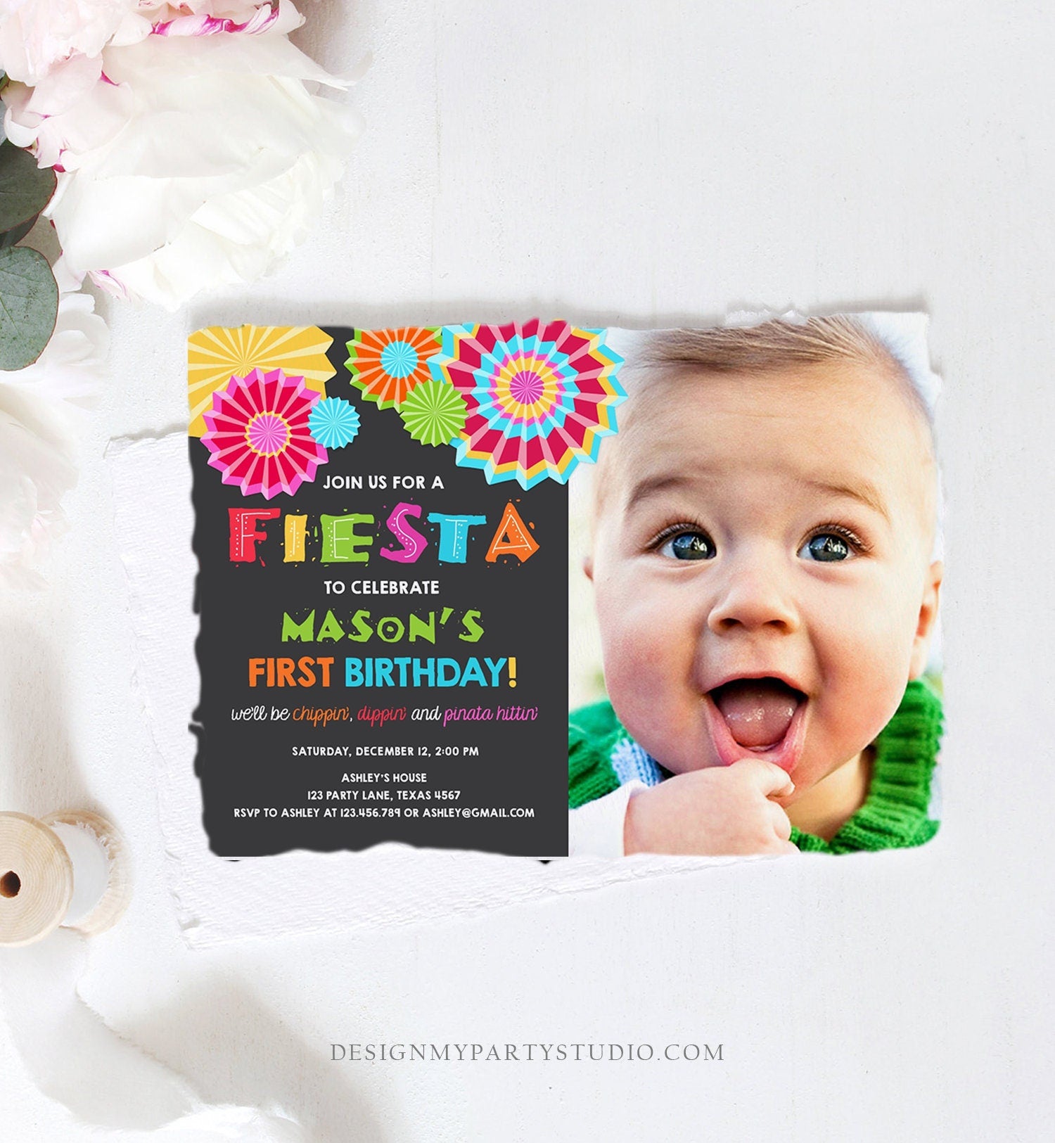 Editable Fiesta Birthday Invitation Let's Fiesta No Time To Siesta Cactus Mexican Boy First Birthday 1st Printable Corjl Template 0045