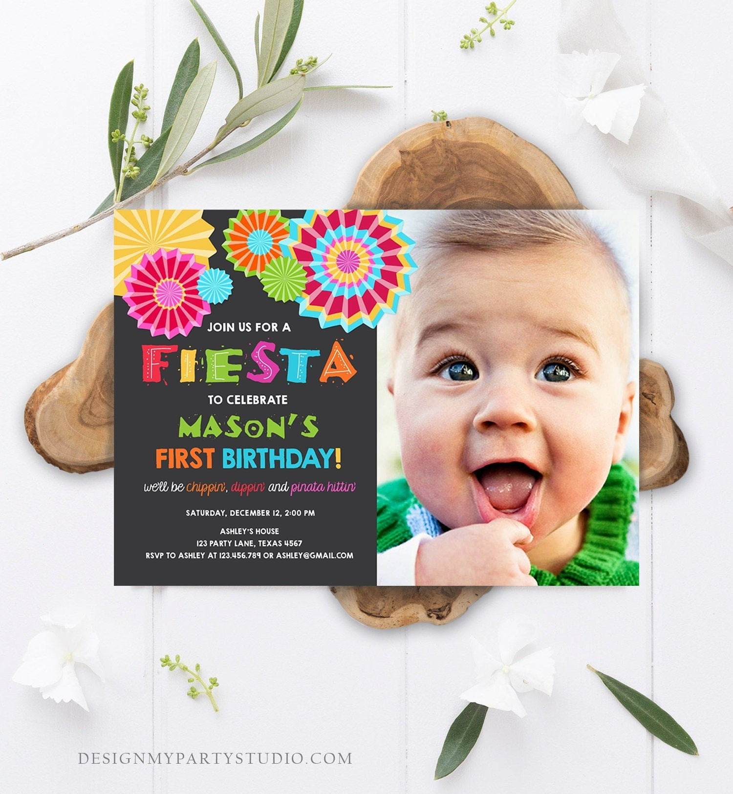 Editable Fiesta Birthday Invitation Let's Fiesta No Time To Siesta Cactus Mexican Boy First Birthday 1st Printable Corjl Template 0045