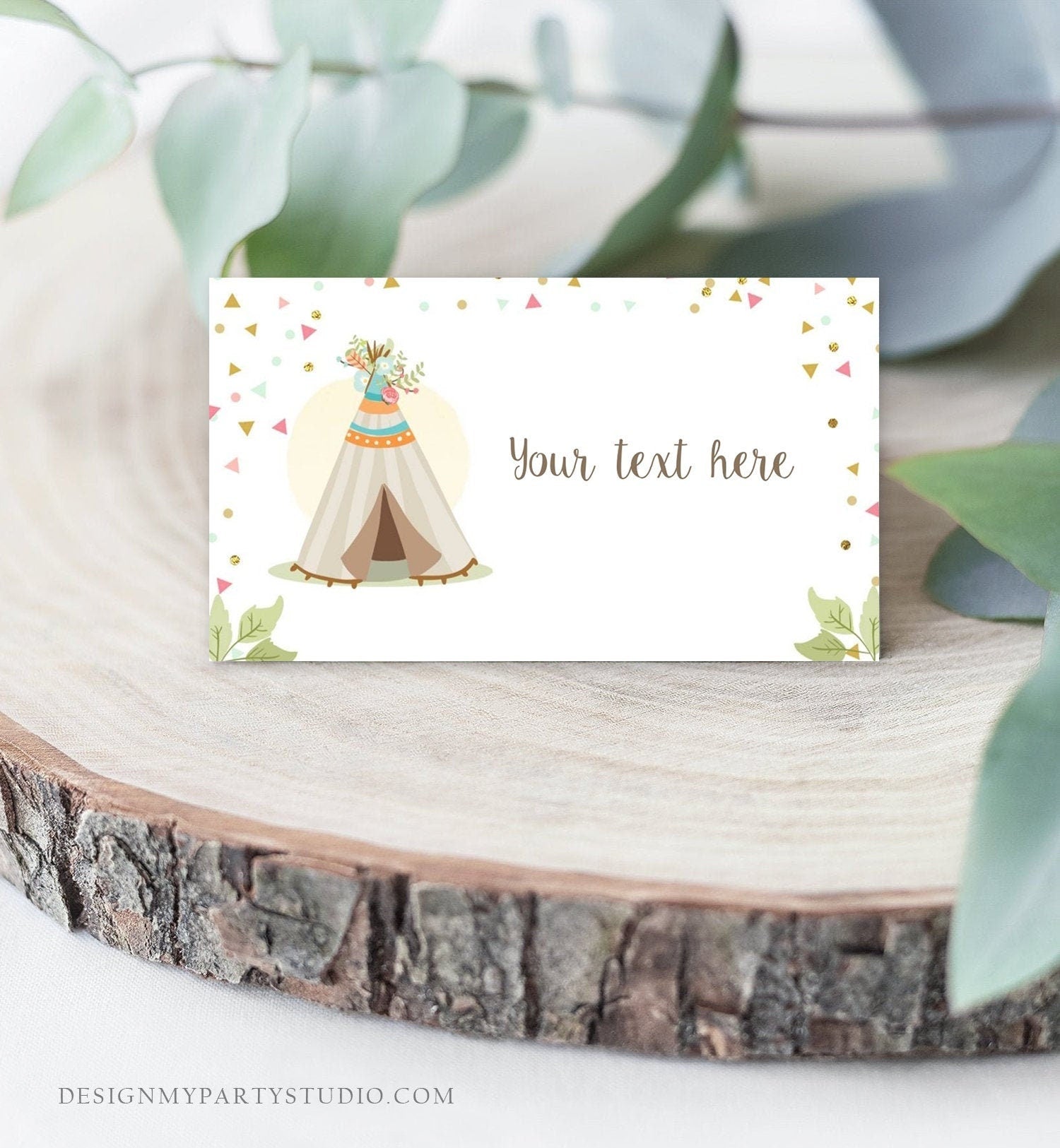 Editable Teepee Food Labels Wild One Place Card Birthday Wild Three Tent Card Tribal Boho Pink Gold Girl Printable Template Corjl 0092