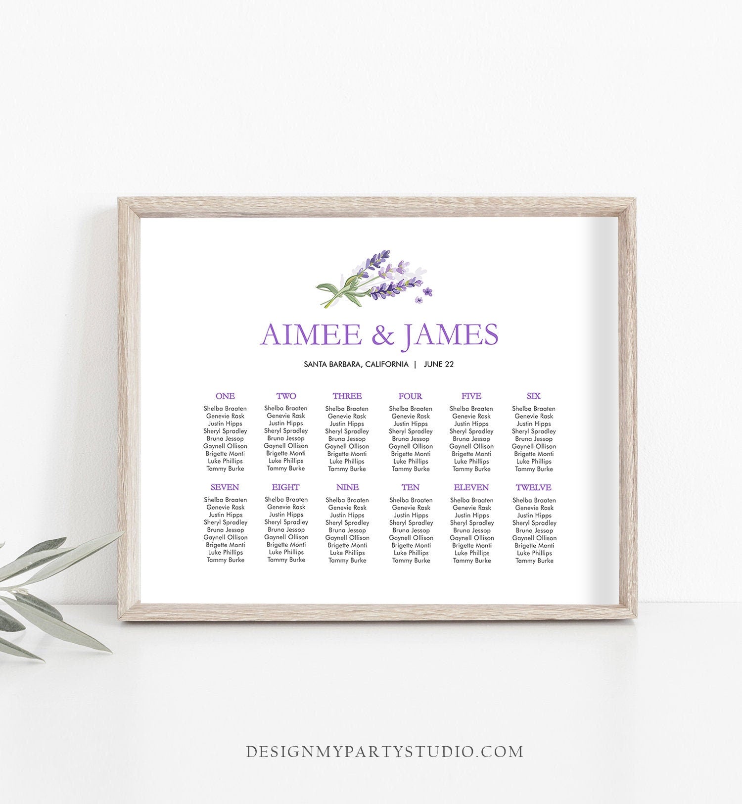 Editable Lavender Seating Chart Wedding Seating Sign Greenery Bridal Shower Foliage Table Sign Download Corjl Template Printable 0206