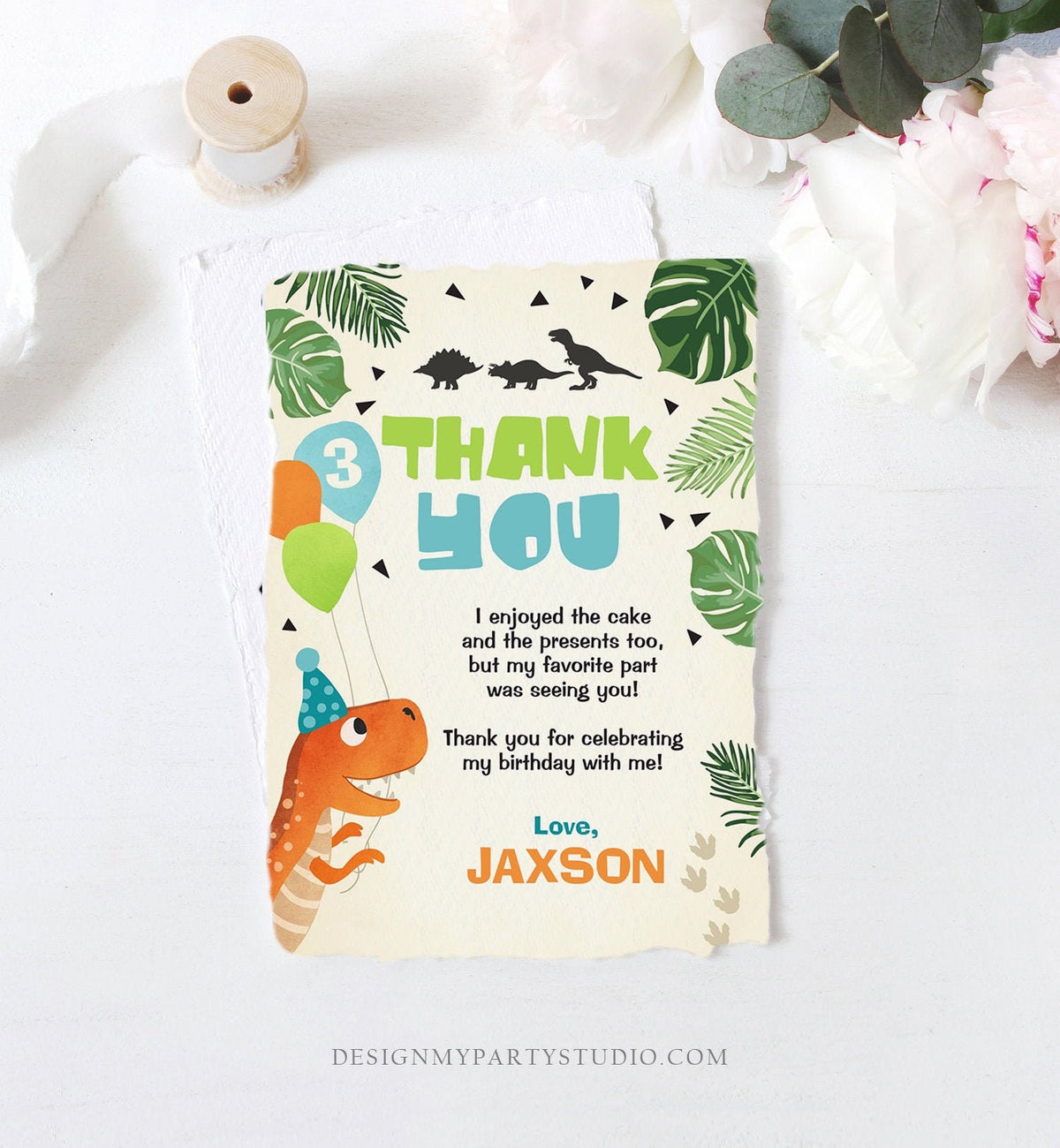 Editable Dinosaur Thank you Card Dino Birthday Dino Mite Prehistoric T-Rex ROAR Boy Dig Party Dino Dig Template Instant Download Corjl 0074