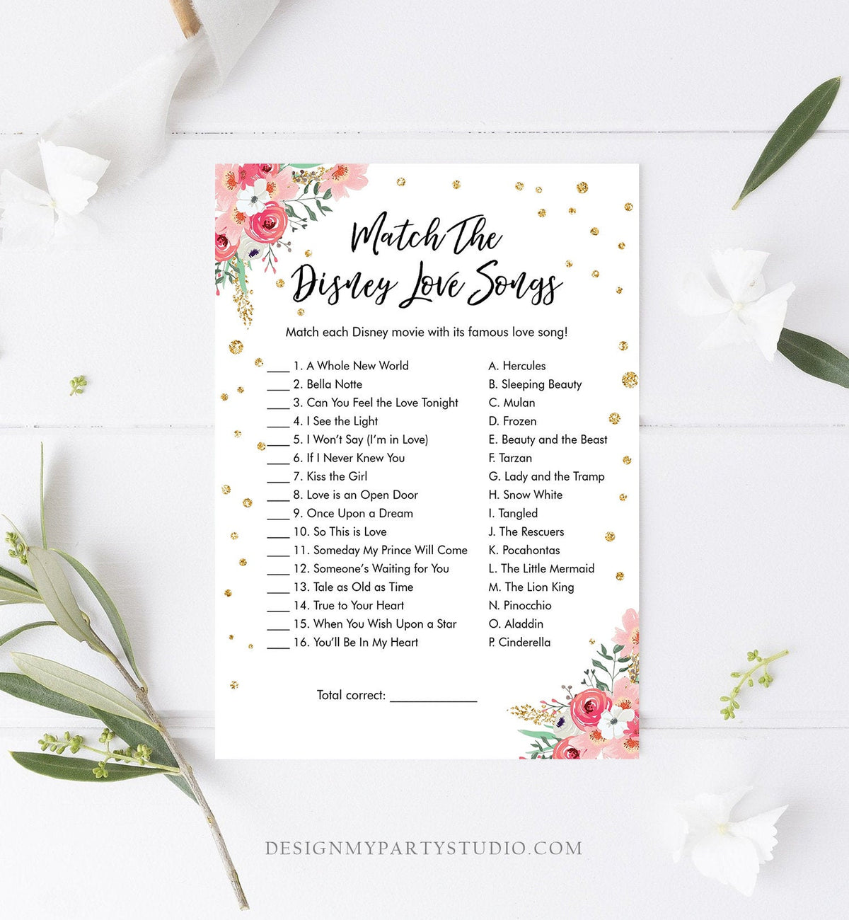 Editable Disney Love Quotes Bridal Shower Game Match Disney Love Songs Wedding Shower Activity Bachelorette Corjl Printable 0030 0318