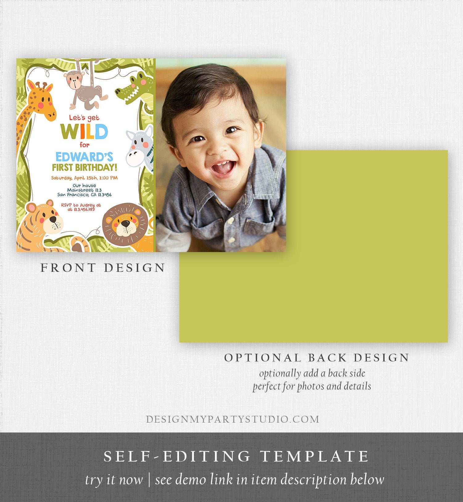 Editable Birthday Invitation Safari Animals Wild Invitation Jungle Animals Safari Zoo Boy Download Printable Template Corjl Digital 0086