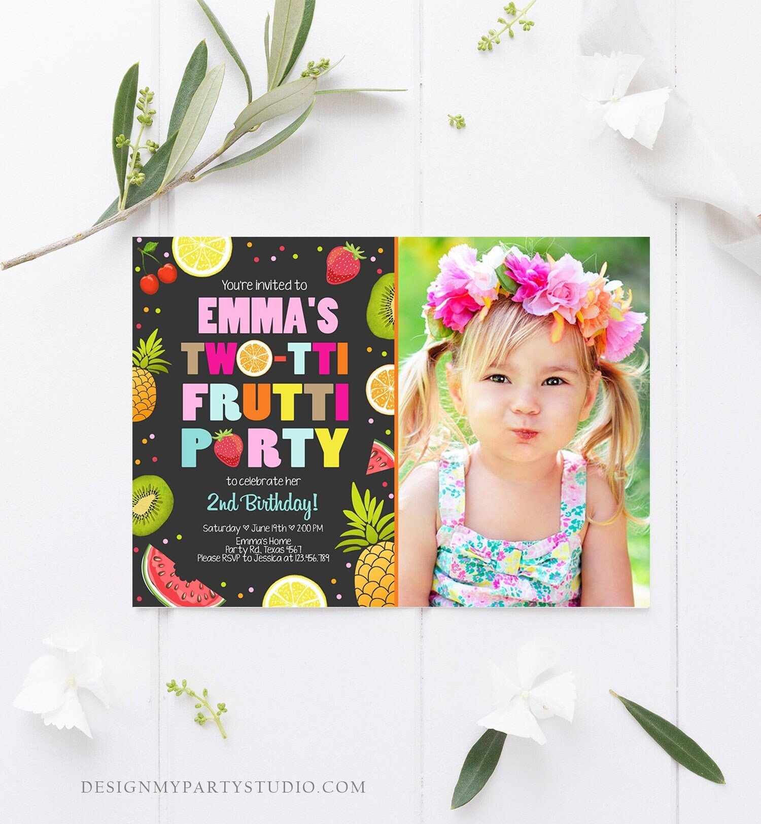 Editable Two-tti Frutti 2nd Birthday Invitation Twotti Frutti Party Fruit Tropical Summer Download Printable Template Digital Corjl 0127