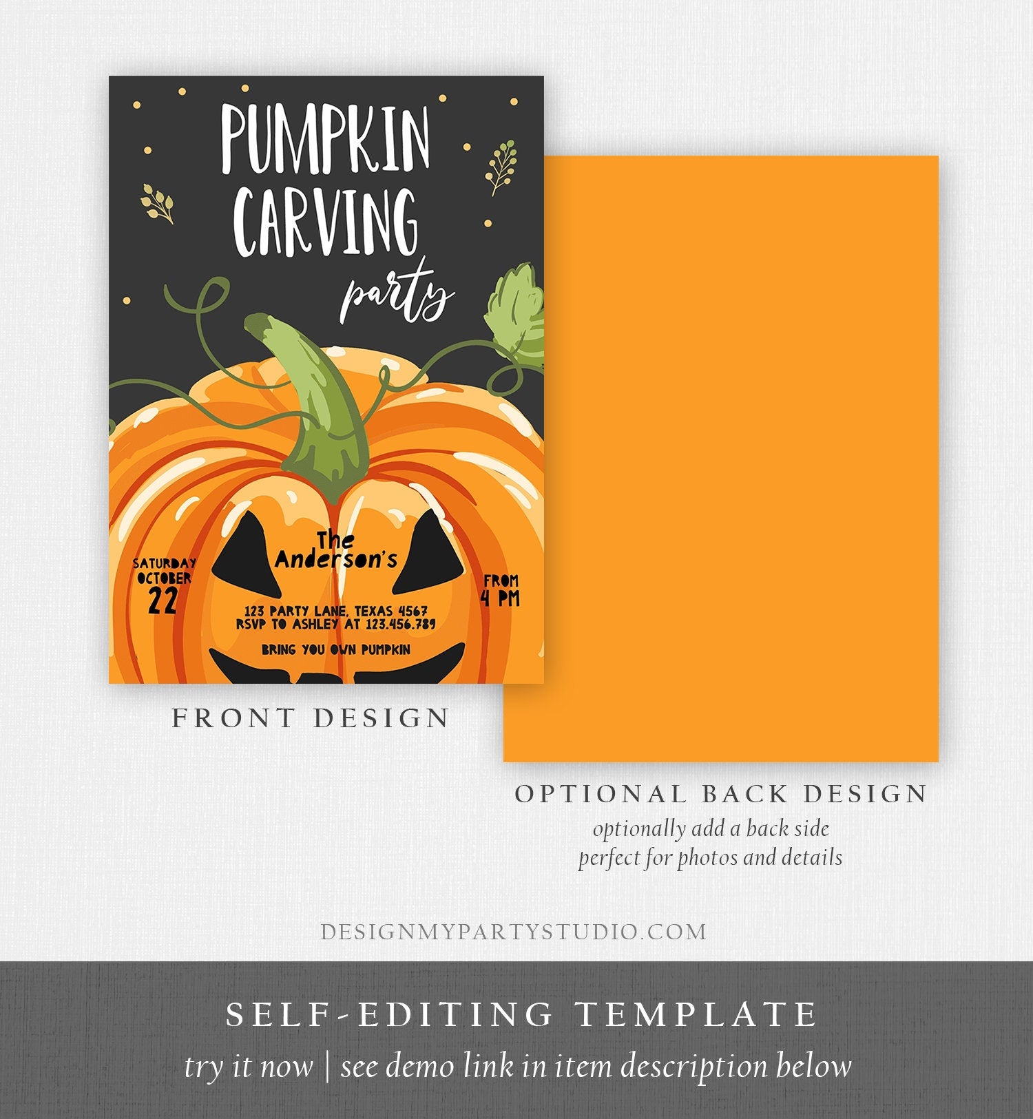 Editable Pumpkin Carving Party Invitation Fall Party Autumn Party Halloween Carving Invitation Self Editing Printable Template Corjl 0175