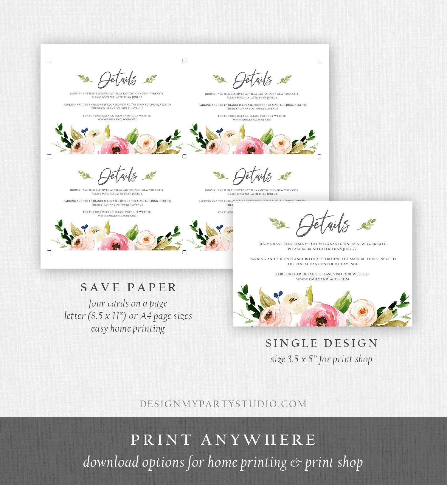 Editable Floral Wedding Invitation Suite Set Bohemian Flowers Botanical Watercolor Pink Floral Wreath Download Corjl Template Printable 0166