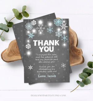 Editable Winter ONEderland Thank You Card First Birthday Boy Stars Wonderland Stars Blue Instant Download Corjl Template Printable 0057