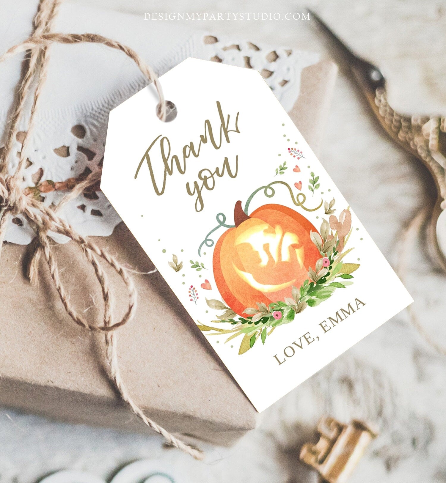 Editable Little Pumpkin Baby Shower Favor Tags Pumpkin Thank you Tags Rustic Fall Autumn Pumpkin Gender Neutral Label Corjl Template 0174