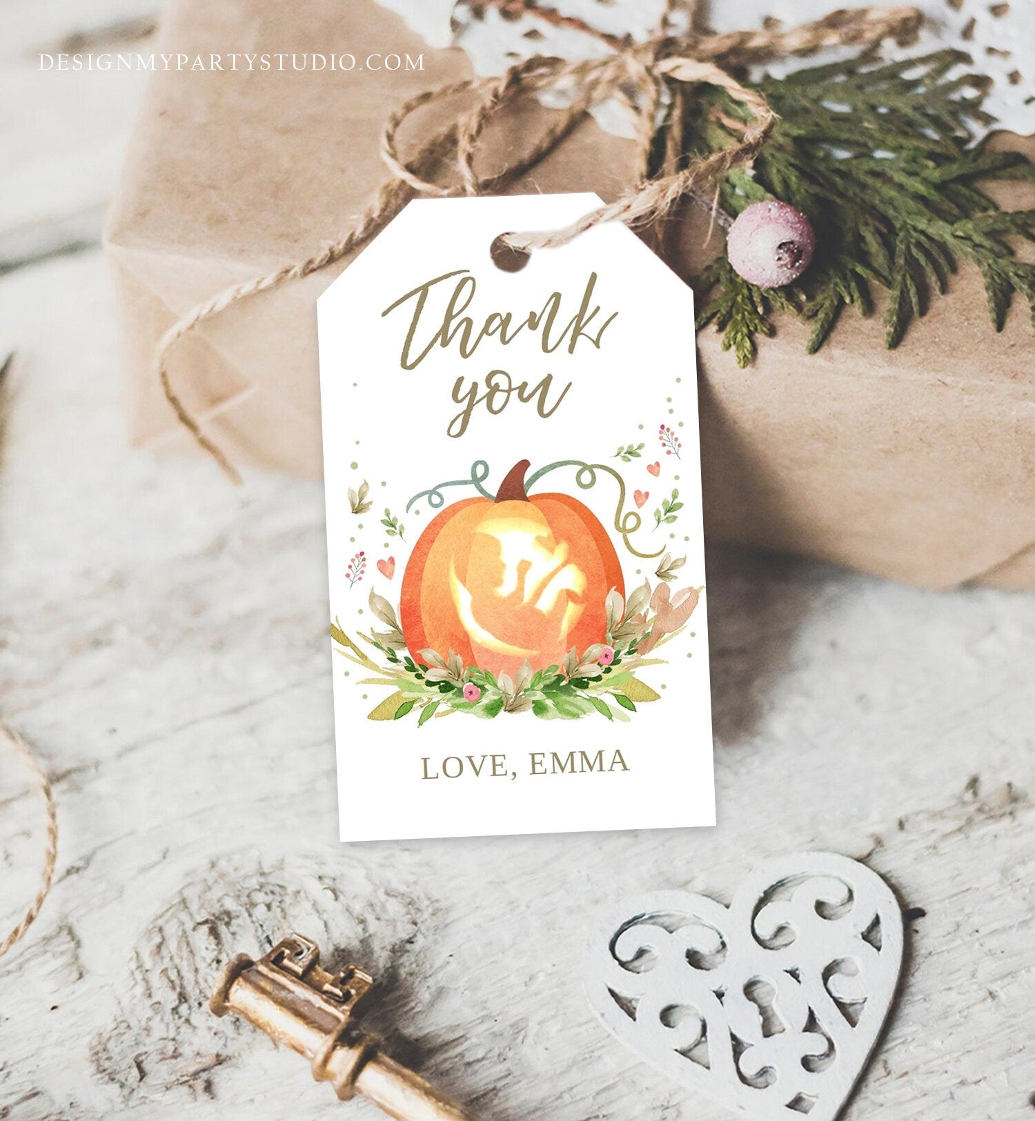 Editable Little Pumpkin Baby Shower Favor Tags Pumpkin Thank you Tags Rustic Fall Autumn Pumpkin Gender Neutral Label Corjl Template 0174