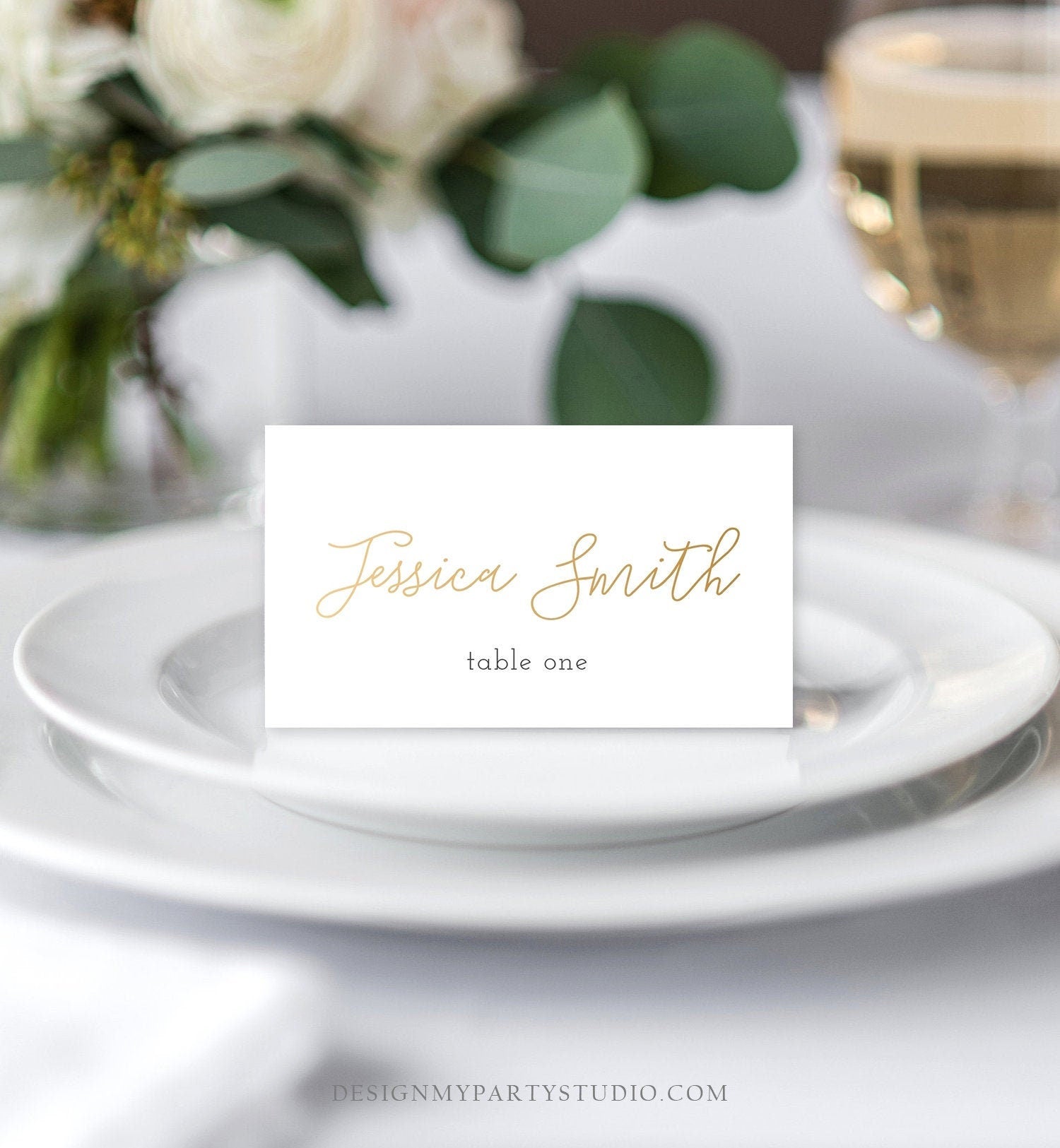 Editable Gold Text Food Label Place Card Tent Cards Escort Card Wedding Elegant Bridal Shower Rustic Seating Card Name Card Corjl Template