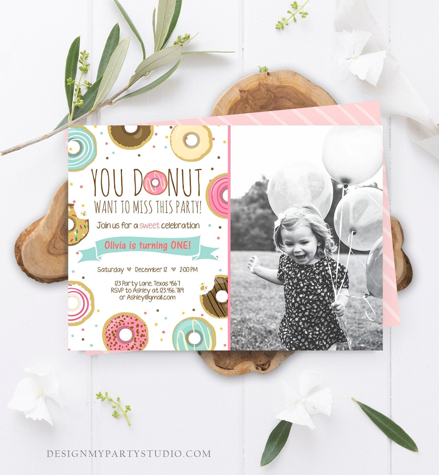 Editable Donut Birthday Invitation You Donut Want To Miss This Girl Pink Sweet Doughnut First Birthday 1st Donut Grow Up Corjl Template 0050