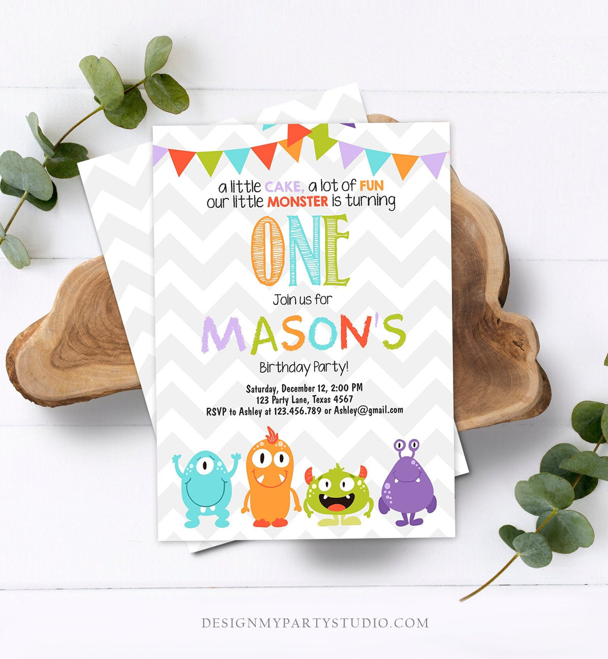 Editable Monster Birthday Invitation 1st Birthday Little Monster First Birthday Invite Boy Instant Download Printable Template Corjl 0058