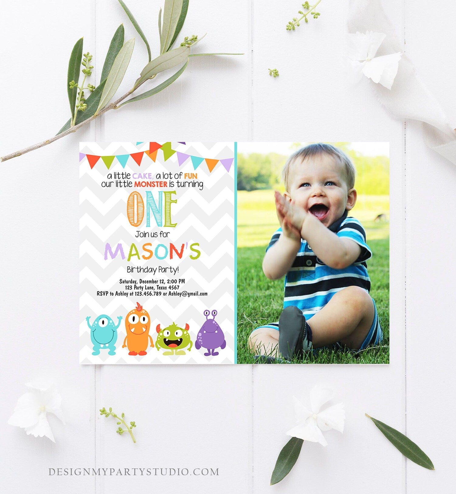 Editable Monster Birthday Invitation 1st Birthday Little Monster First Birthday Invite Boy Instant Download Printable Template Corjl 0058