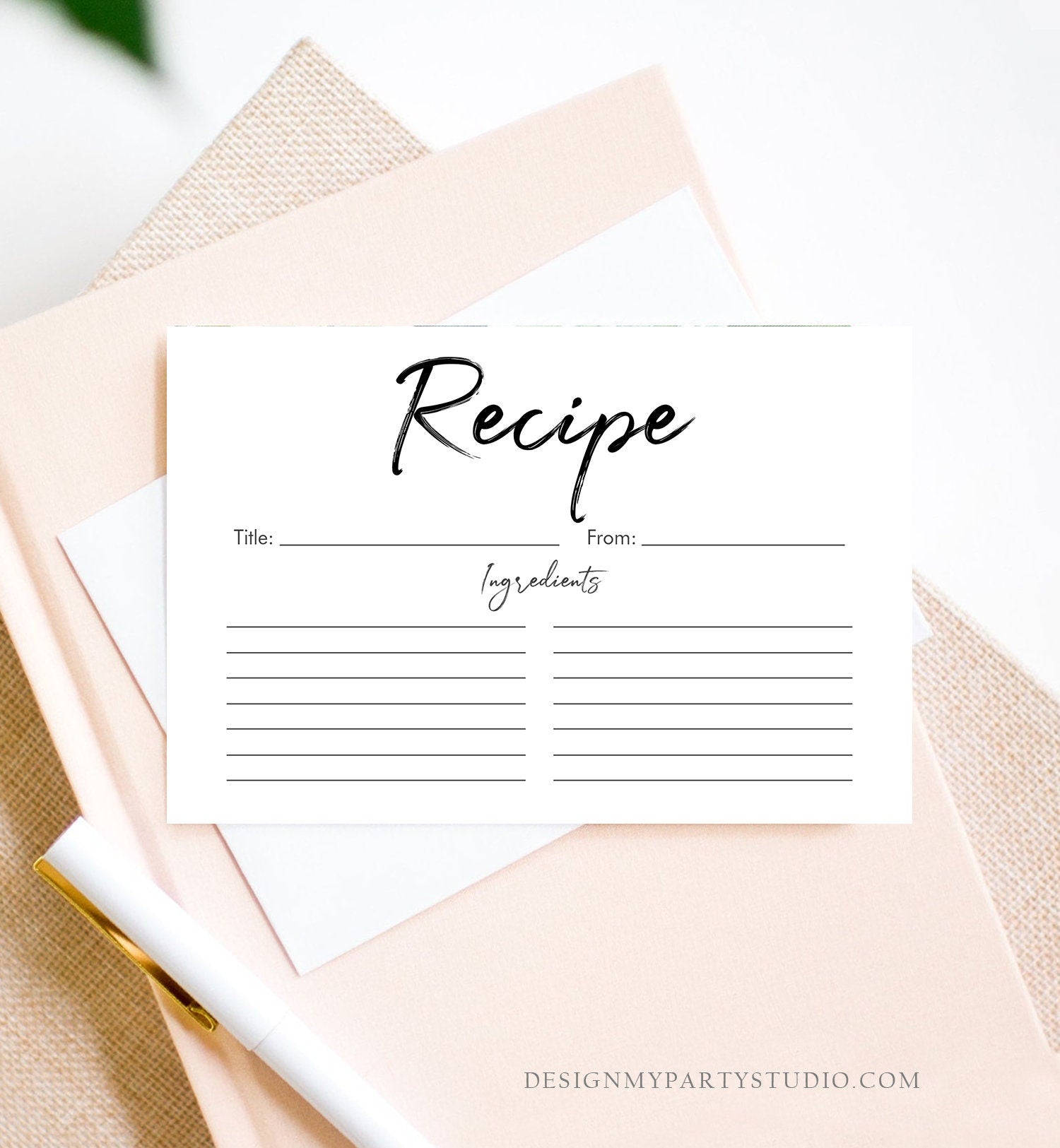 Editable Recipe Cards Bridal Shower Recipe Card Stock the Kitchen Baby Shower DIY Neutral Double Sided 4x6 Printable Corjl Template