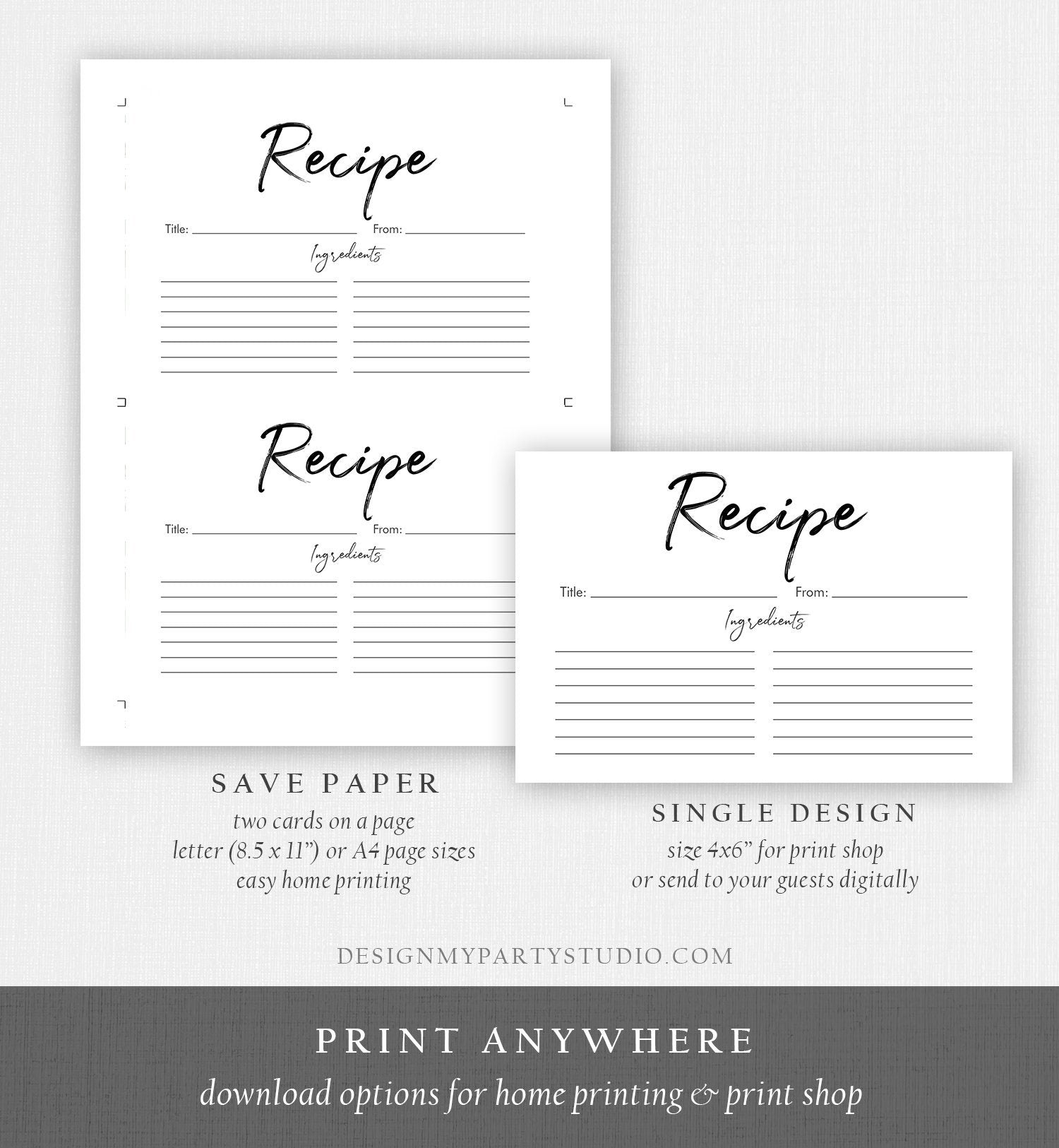 Editable Recipe Cards Bridal Shower Recipe Card Stock the Kitchen Baby Shower DIY Neutral Double Sided 4x6 Printable Corjl Template