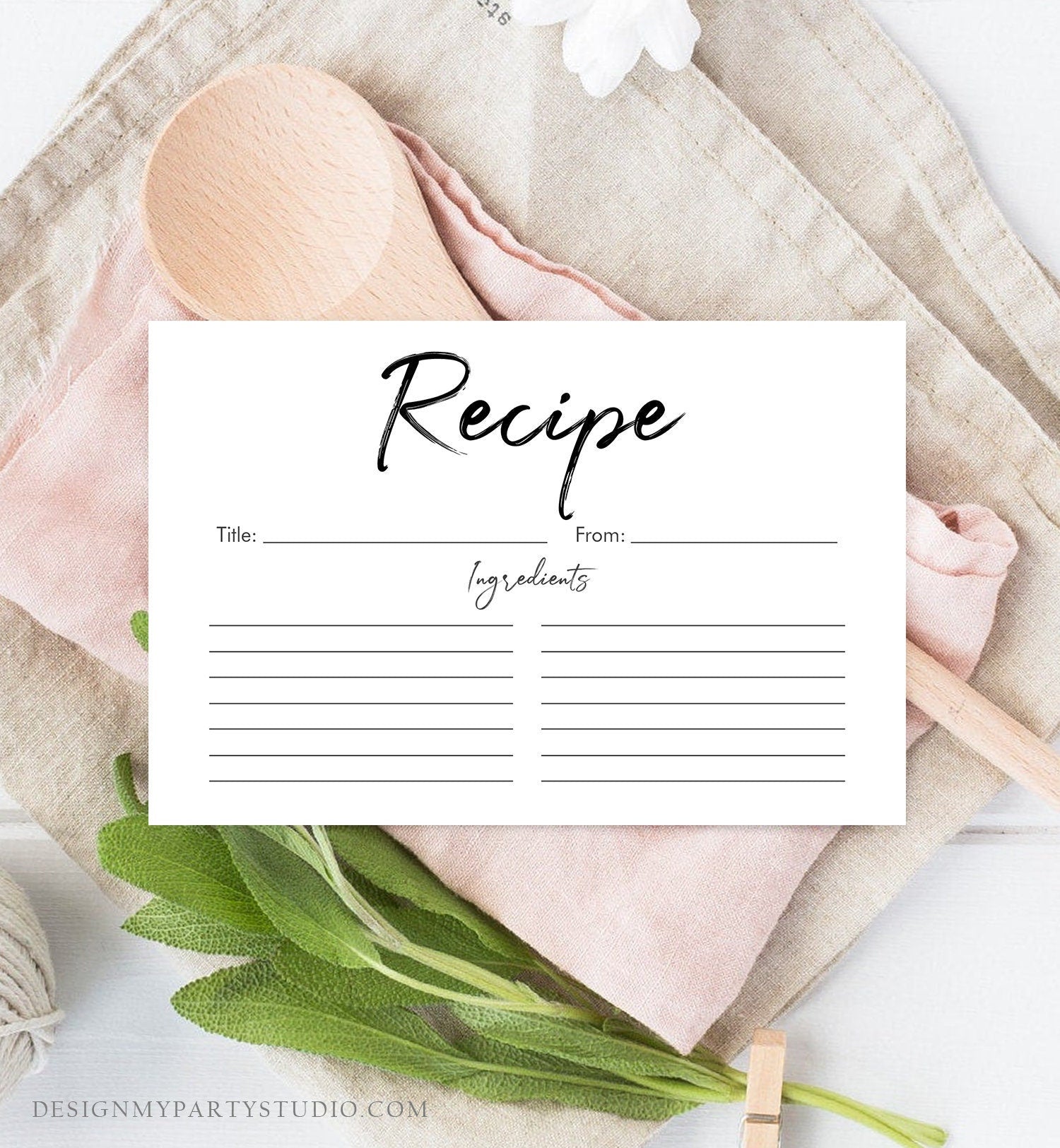 Editable Recipe Cards Bridal Shower Recipe Card Stock the Kitchen Baby Shower DIY Neutral Double Sided 4x6 Printable Corjl Template