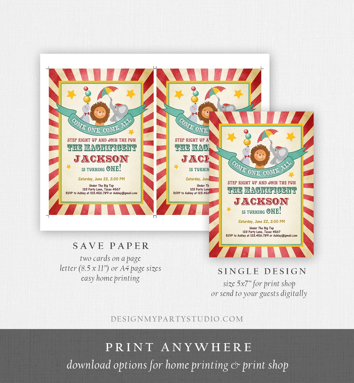 Editable Carnival Invitation Circus Birthday Invitation Carnival Invite Big Top Birthday Boy Vintage Printable Template Digital Corjl 0013