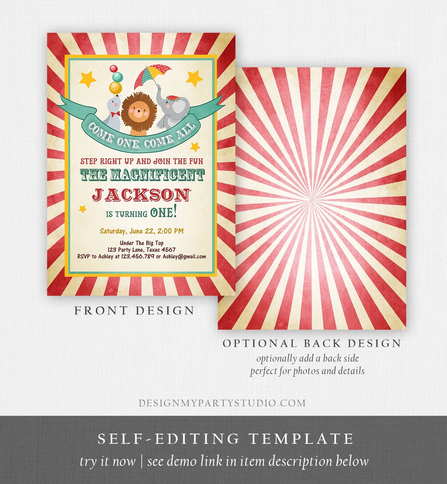 Editable Carnival Invitation Circus Birthday Invitation Carnival Invite Big Top Birthday Boy Vintage Printable Template Digital Corjl 0013