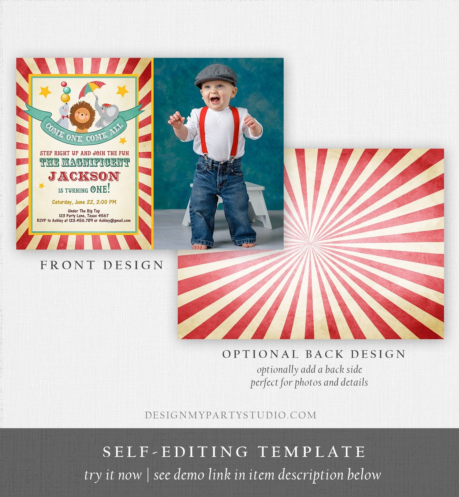 Editable Carnival Invitation Circus Birthday Invitation Carnival Invite Big Top Birthday Boy Vintage Printable Template Digital Corjl 0013