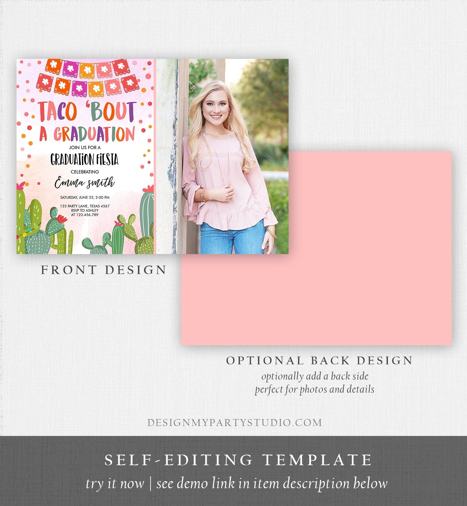 Editable Taco Bout a Graduation Party Invitation Fiesta Graduation Party Invite Cactus Girl Mexican Template Download Digital Corjl 0135