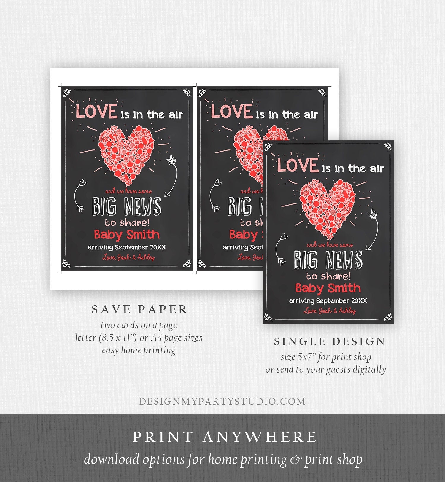 Editable Valentine Pregnancy Announcement Grandparents Pregnancy Reveal Card Love is in The Air Download Printable Template Corjl 0297