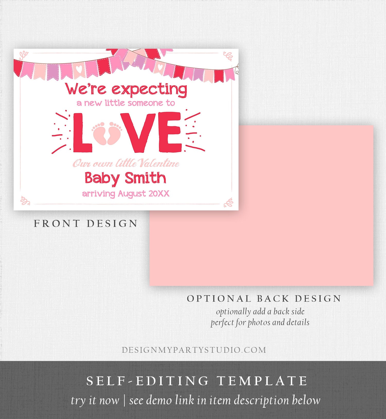 Editable Valentine Pregnancy Announcement Grandparents Pregnancy Reveal Card Love Were Expecting Pink Download Printable Template Corjl 0298