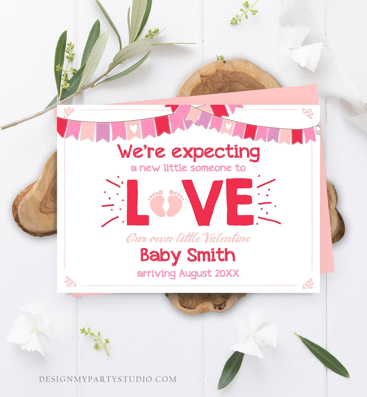 Editable Valentine Pregnancy Announcement Grandparents Pregnancy Reveal Card Love Were Expecting Pink Download Printable Template Corjl 0298