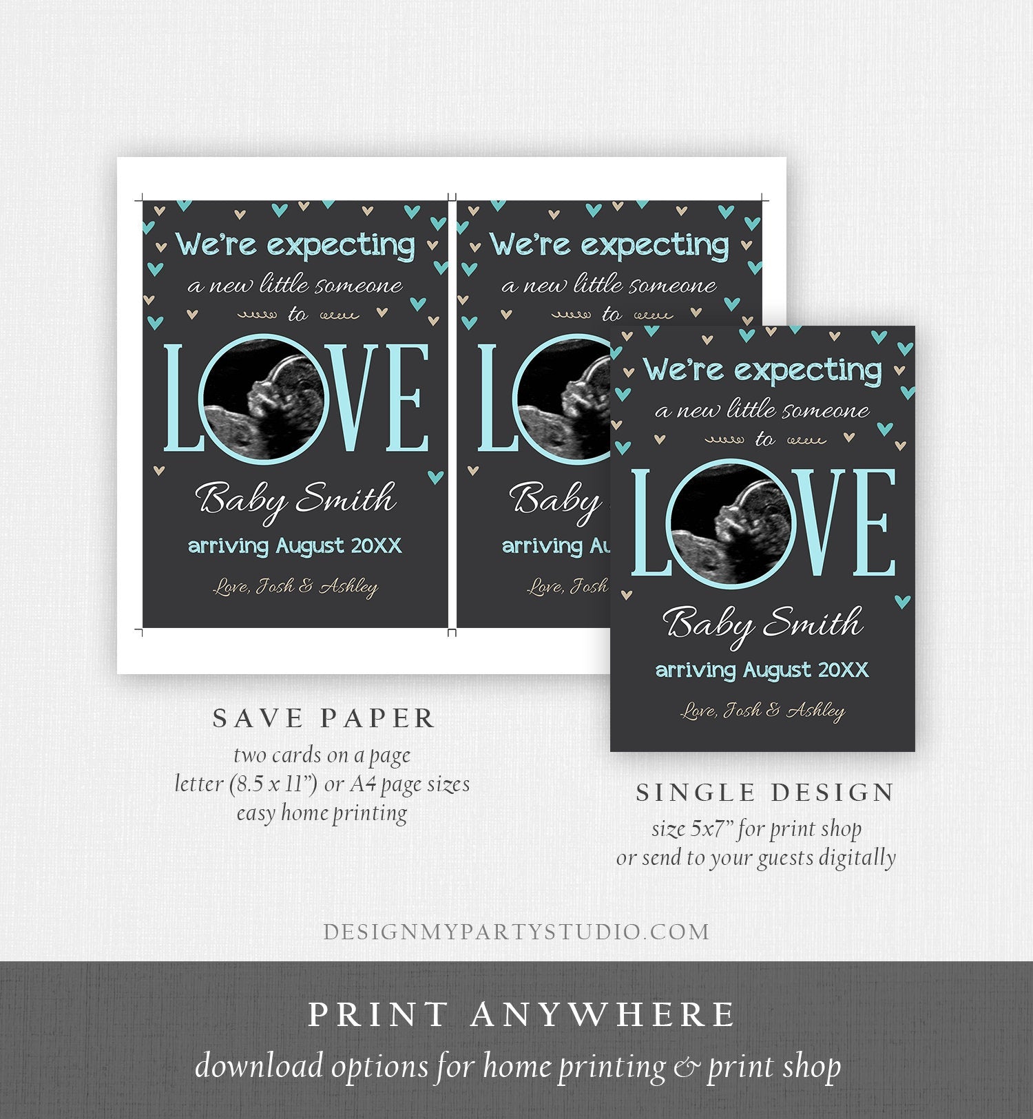 Editable Love Pregnancy Reveal Announcement Valentines Reveal Grandparents Pregnant Blue Boy Love Download Corjl Template Printable 0291