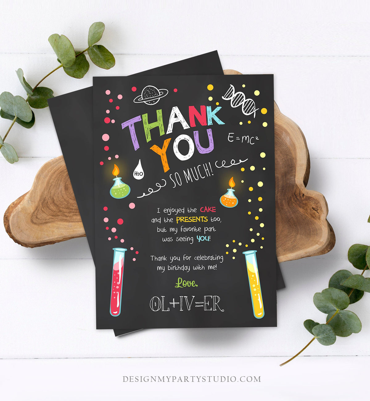 Editable Science Experiment Thank You Card Birthday Boy Party Mad Scientist Lab Slime Party Professor Download Corjl Template Printable 0094